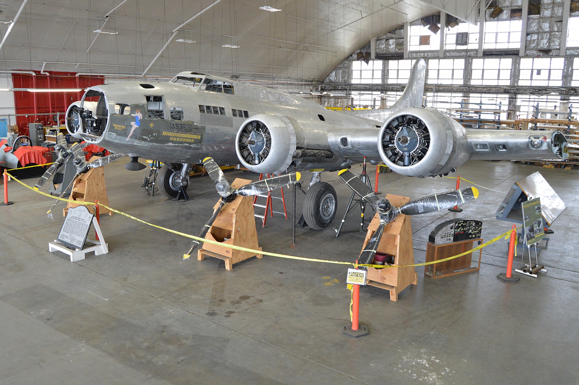 DAYTON, Ohio (12/2014) -- The B-17F "Memphis Belle" in the restoration hangar at the National Museum of the United States Air Force. (U.S. Air Force photo)