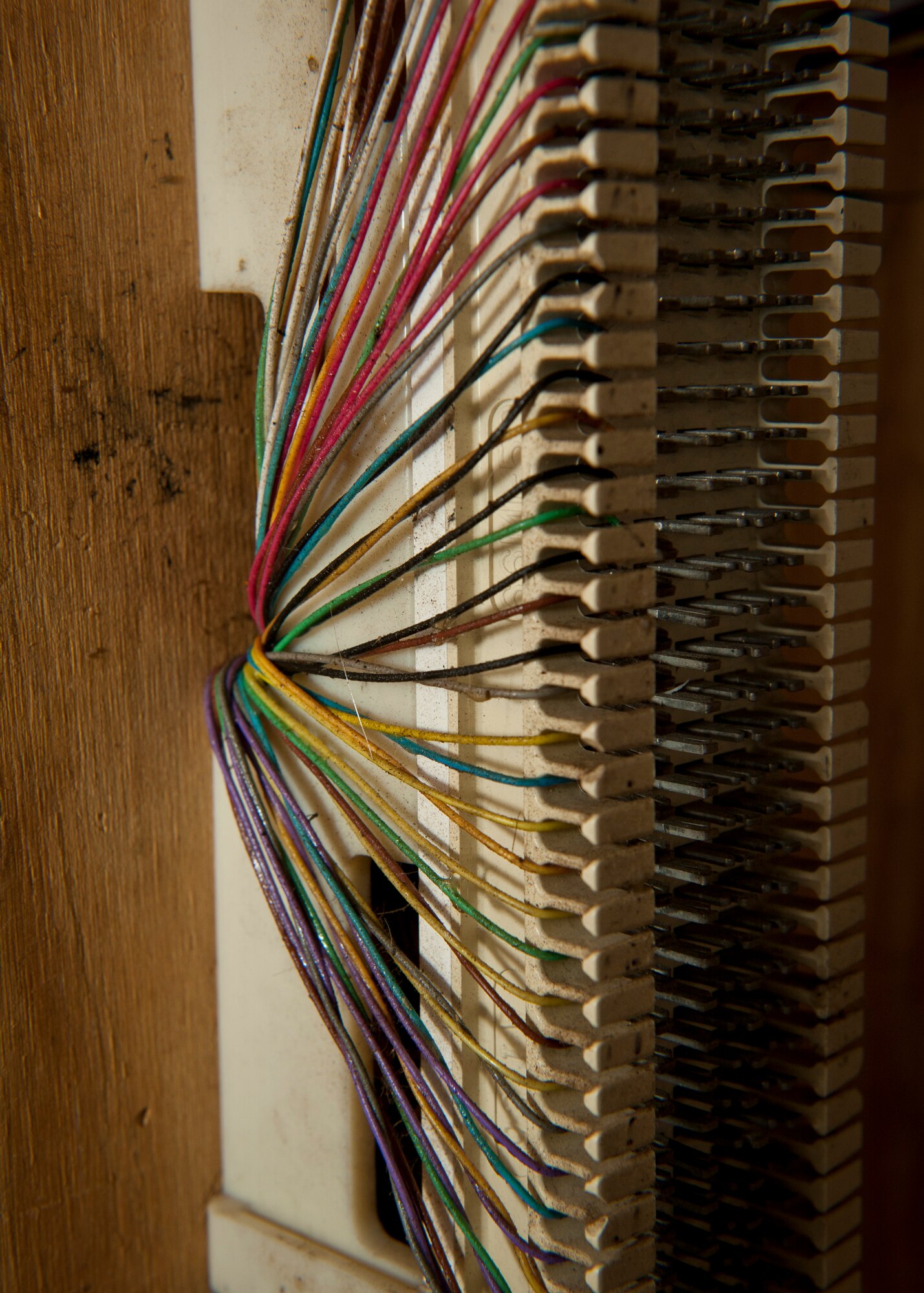 PETERSON AIR FORCE BASE, Colo. – Wires are separated so each individual wire can be used for its intended purpose at the training area of the cable yard Dec. 8, 2014. The cable and antenna office have a training area dedicated to polishing the skills used to keep communications flowing smoothly around base. (U.S. Air Force photo by Airman 1st Class Rose Gudex)