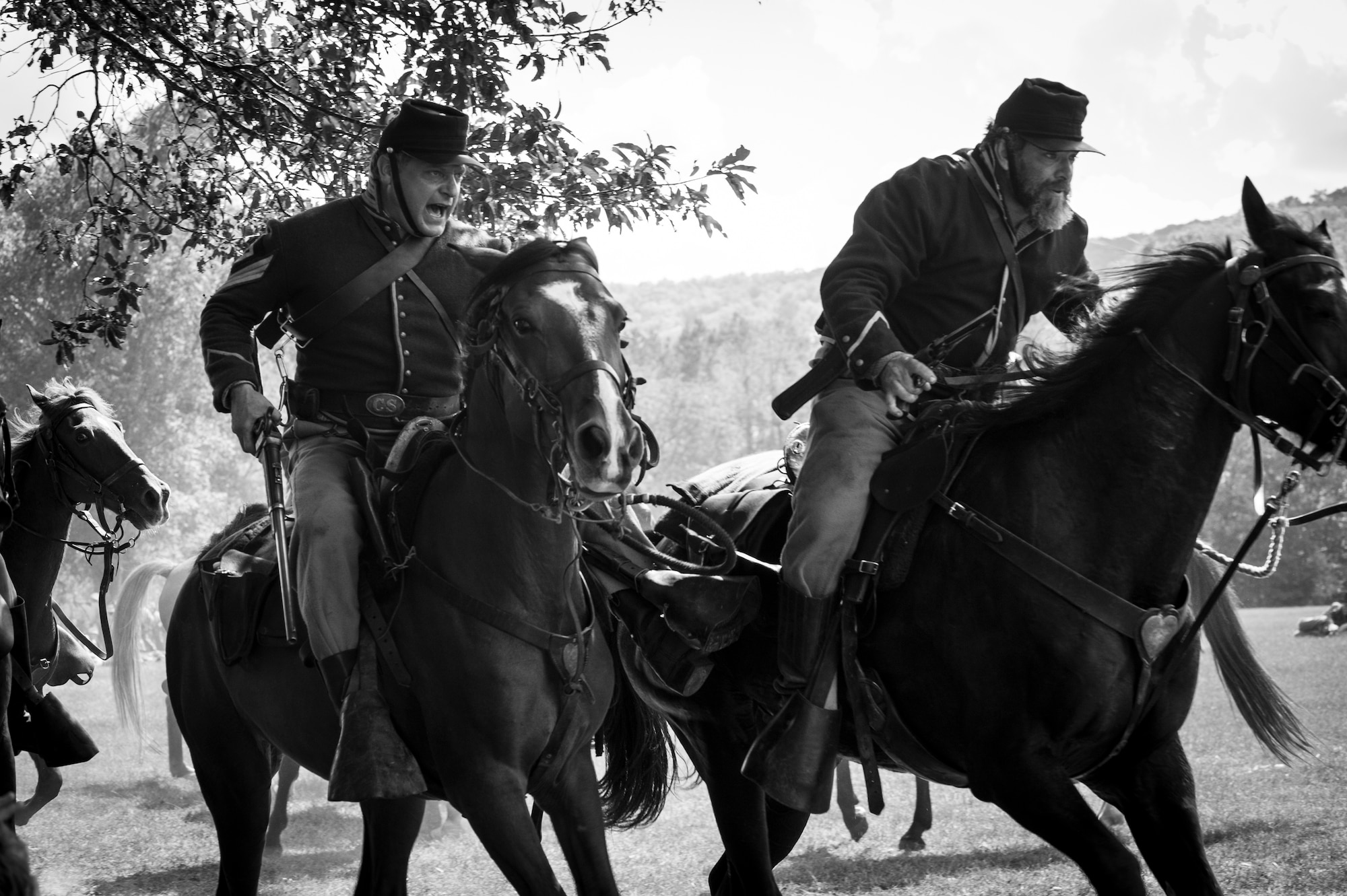 Members of the Missouri Civil War Reenactors’ Association portray cavalry during the Battle of Pilot Knob re-enactment Sept. 27, 2014, at Fort Davidson State Historic Site, Mo. This event is one of very few where the battle is re-enacted on the original site. (U.S. Air Force photo by Staff Sgt. Brigitte N. Brantley/Released)
