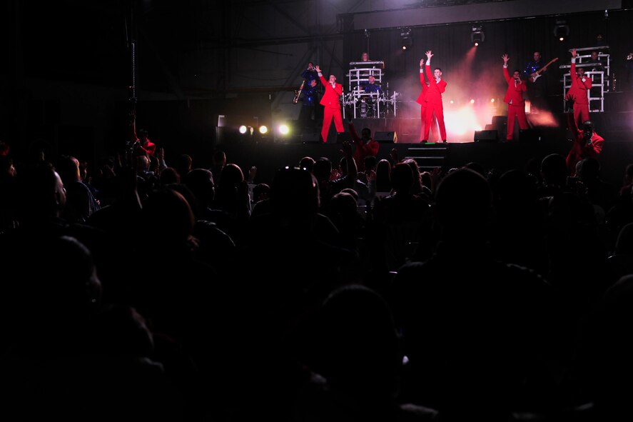 Tops In Blue performs for Airmen and their families Dec. 13, 2014, Incirlik Air Base, Turkey. Tops In Blue will perform 86 shows during their seven month Celebrating 60 Years of Tradition 2014 World Tour to boost the morale of service members and their families around the world. (U.S. Air Force photo by Senior Airman Krystal Ardrey/Released)