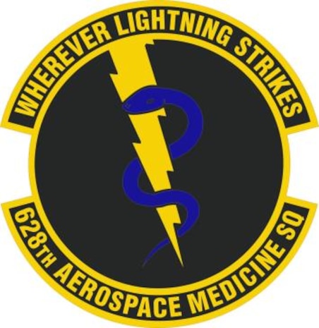 Ultramarine blue and Air Force yellow are the Air Force colors. Blue alludes to the sky, the primary theater of Air Force operations. Yellow refers to the sun and the excellence required of Air Force personnel. The modified Staff of Aesculapius symbolizes the warrior ethos application of the medical profession to the aerospace mission of the Air Force. The lightning bolt represents the strength and power of Airmen and victory.