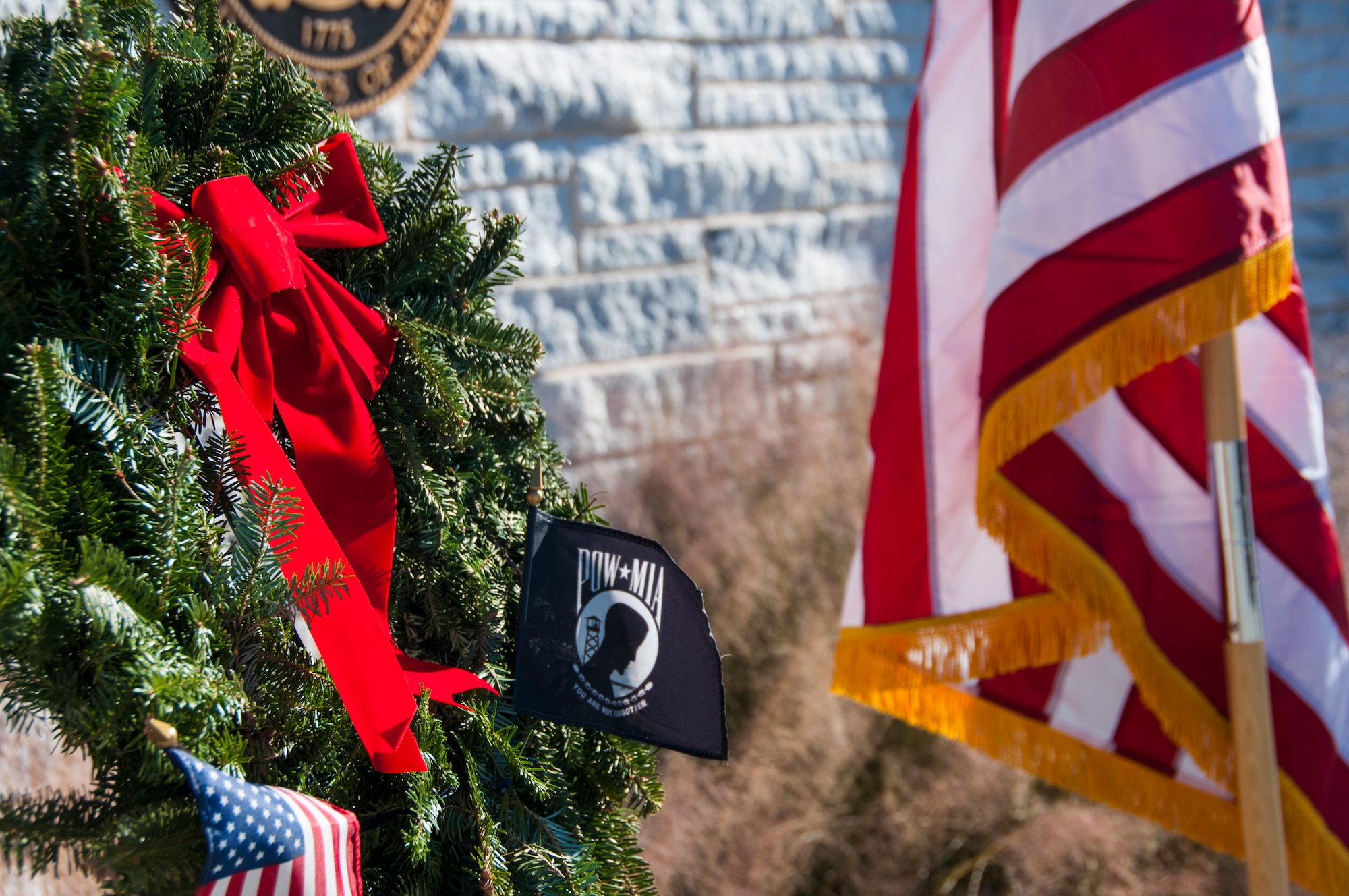 Wreaths lay as a memorial for veterans during the Wreaths Across America ceremony at Georgia National Cemetery in Canton, Ga. Dec. 13, 2014. Wreaths Across America occurs the second Saturday of December every year. (U.S. Air Force photo/Senior Airman Daniel Phelps)