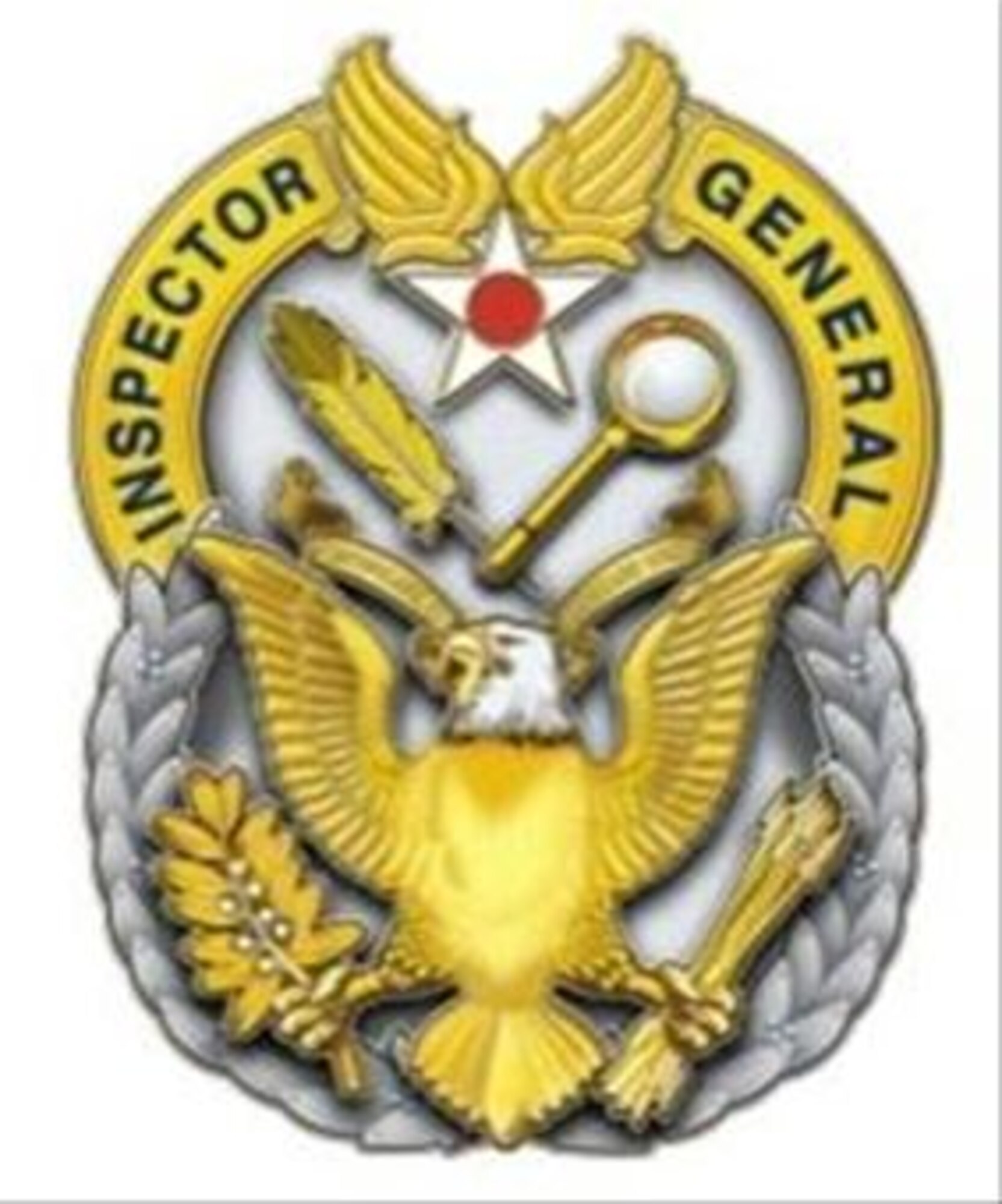 The inspector general office Air Force-wide adopted a new duty badge in August 2014, which is now worn by all assigned IG inspectors at RAF Mildenhall. (U.S. Air Force graphic)