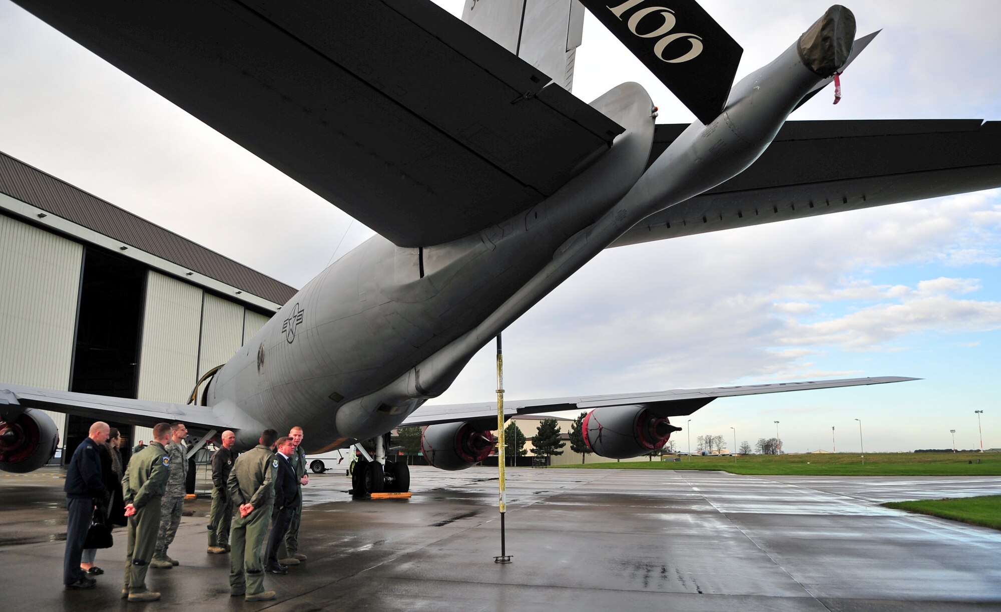 Mark Francois, Minister of State for the Armed Forces U.K., views a KC-135 Stratotanker static display Dec. 11, 2014 on RAF Mildenhall, England. Francois visited to see the capabilities the base provides to the United Kingdom and NATO. (U.S. Air Force photo by Senior Airman Christine Griffiths/Released)