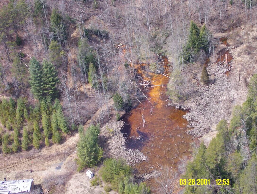 An aerial view of the Powell River in Lee and Wise Counties, Va. Ecosystem Restoration Projec/  This project helped restore acid mine drainage problems resulting from abandoned coal mines within the Powell River watershed.