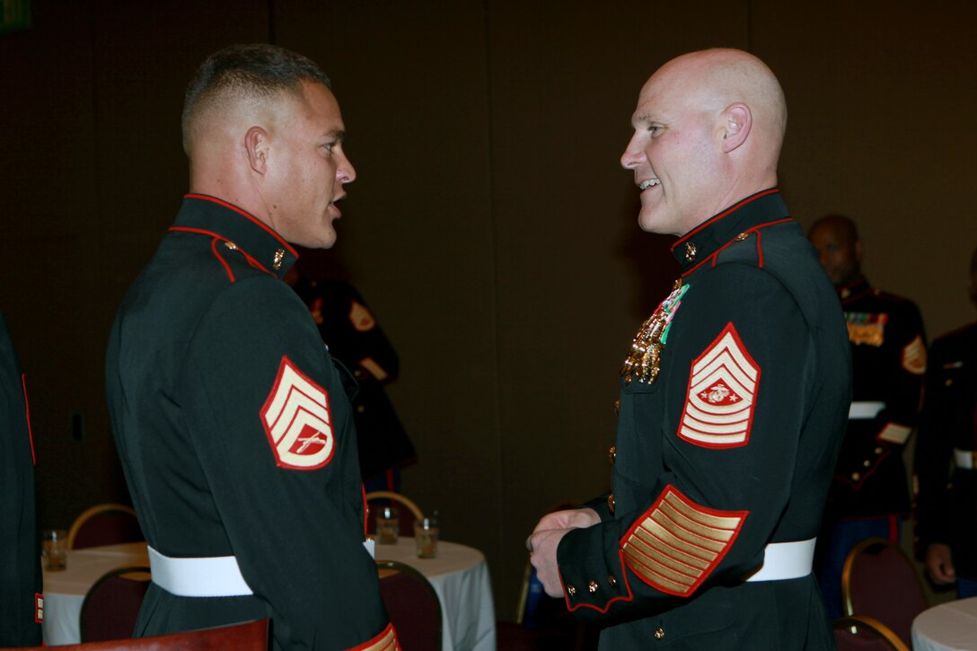 Sgt. Maj. Micheal P. Barrett, the 17th Sergeant Major of the Marine Corps, attends the Staff Non-commissioned Officer’s Academy Quantico Career Course 1-15 Mess Night at the Clubs at Quantico, Va., Dec. 3, 2014. (U.S. Marine Corps photo by Sgt. Marionne T. Mangrum)