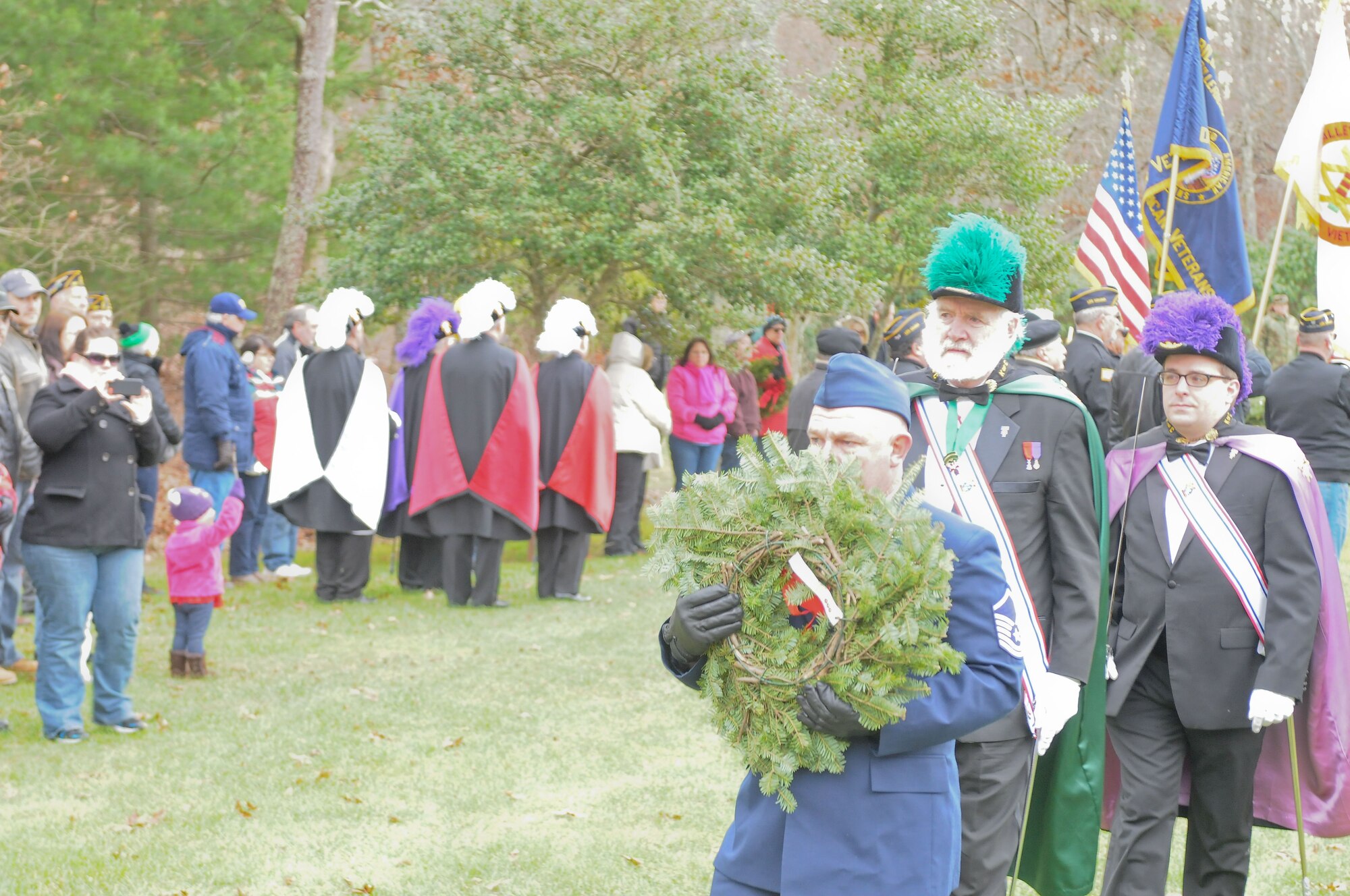 More than 10 organizations and dozens of volunteers took part in the annual Wreaths Across America event at the National Cemetery in Bourne, Massachusetts on December 13,2014. Together, all involved layed more than 4,400 wreaths on the graves of those buried in the cemetery.