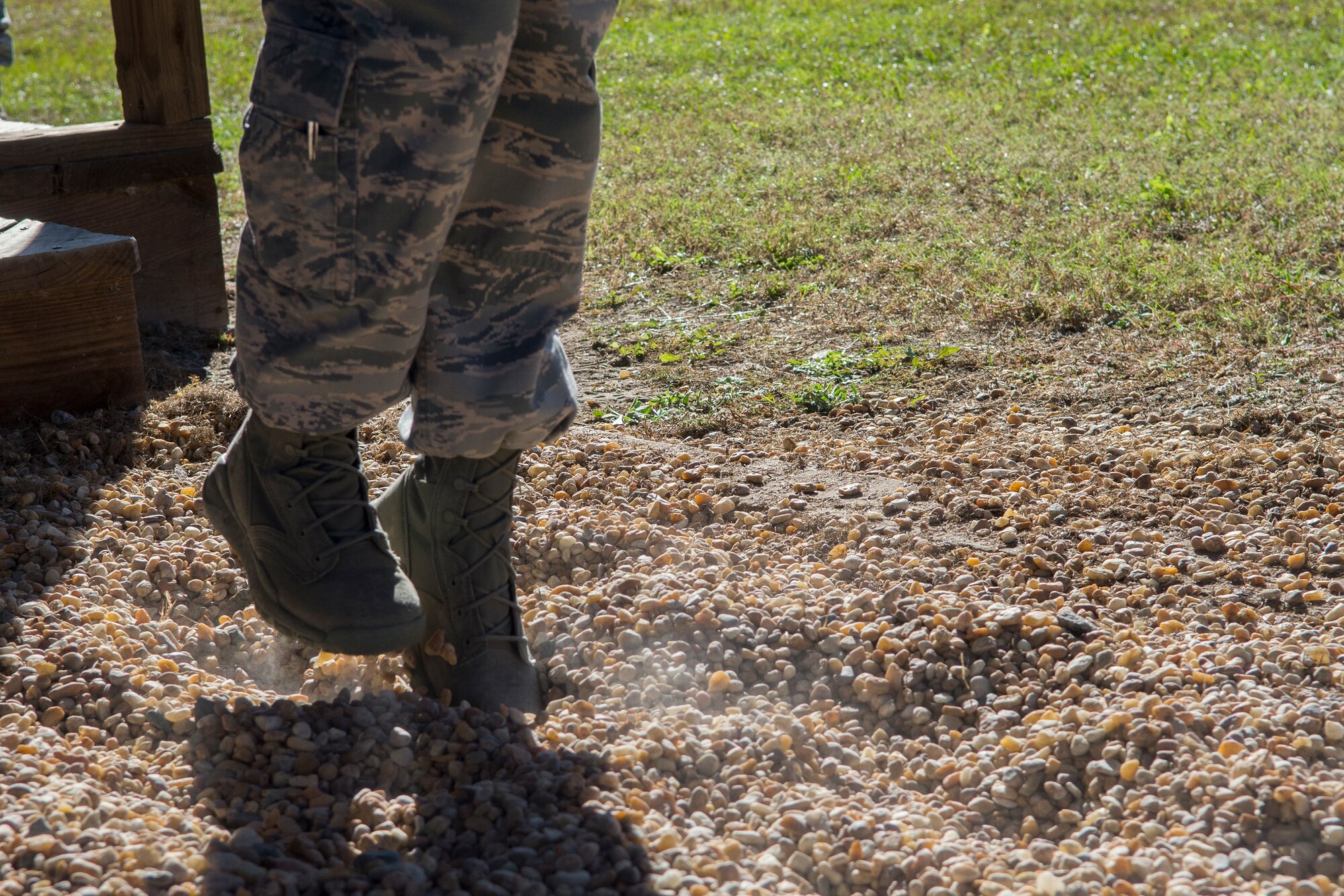 An 820th Base Defense Group member practices properly exiting an aircraft during pre-jump training, Dec. 11, 2014, at Moody Air Force Base, Ga. Using correct body form prevents tangling and helps parachutes open properly. (U.S. Air Force photo by Senior Airman Sandra Marrero/Released) 
