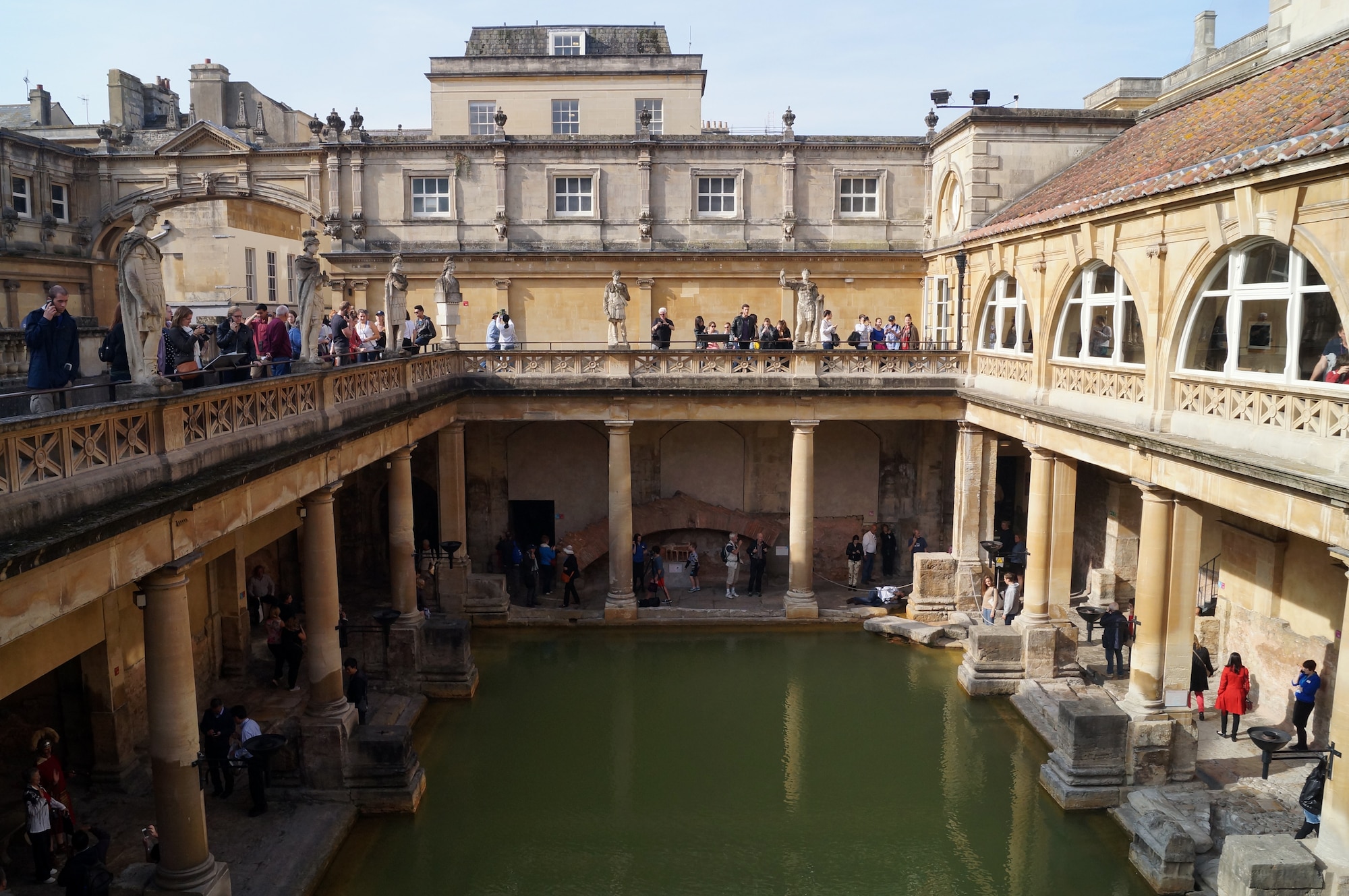Visitors explore the Roman Baths, initially constructed around 70 A.D. Founded by Romans who used the local hot springs as a thermal spa, Bath is the only destination in the United Kingdom to have the whole city designated a World Heritage site by the United Nations Educational, Scientific, and Cultural Organization. (U.S. Air Force photo by Tech. Sgt. Eric Burks/Released)