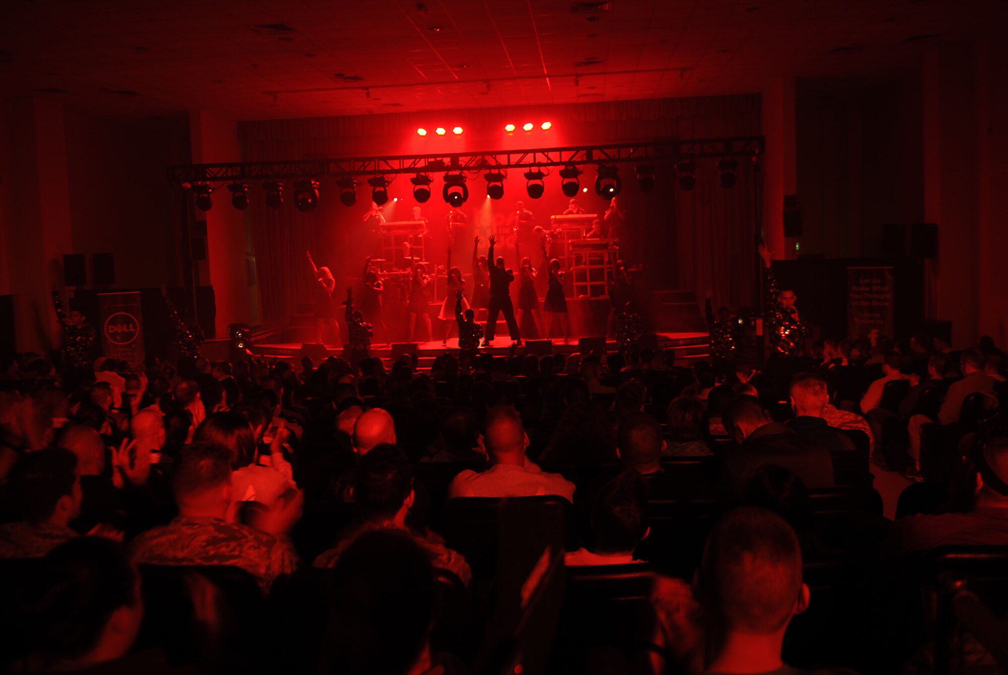 Tops in Blue performs for the 386th Air Expeditionary Wing at The Rock on Dec. 16, 2014. The group performed popular music from a variety of genres. (U.S. Air Force photo by Master Sgt. Eric Petosky)