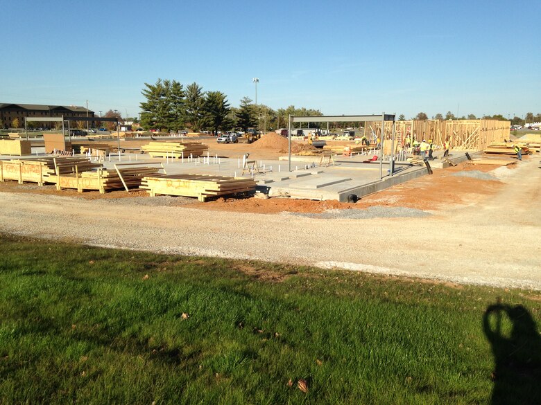 The steel structure and fabricated wood wall panels are going up on the new HHB Barracks, which will house Soldiers from the 101st Airborne Division at Fort Campbell. 