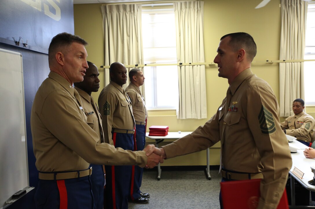 Recruiters were awarded by Col. William J. Bowers, 6th Marine Corps District commanding officer, Dec. 18, 2014 after graduating SNCOIC Course 1-15.   