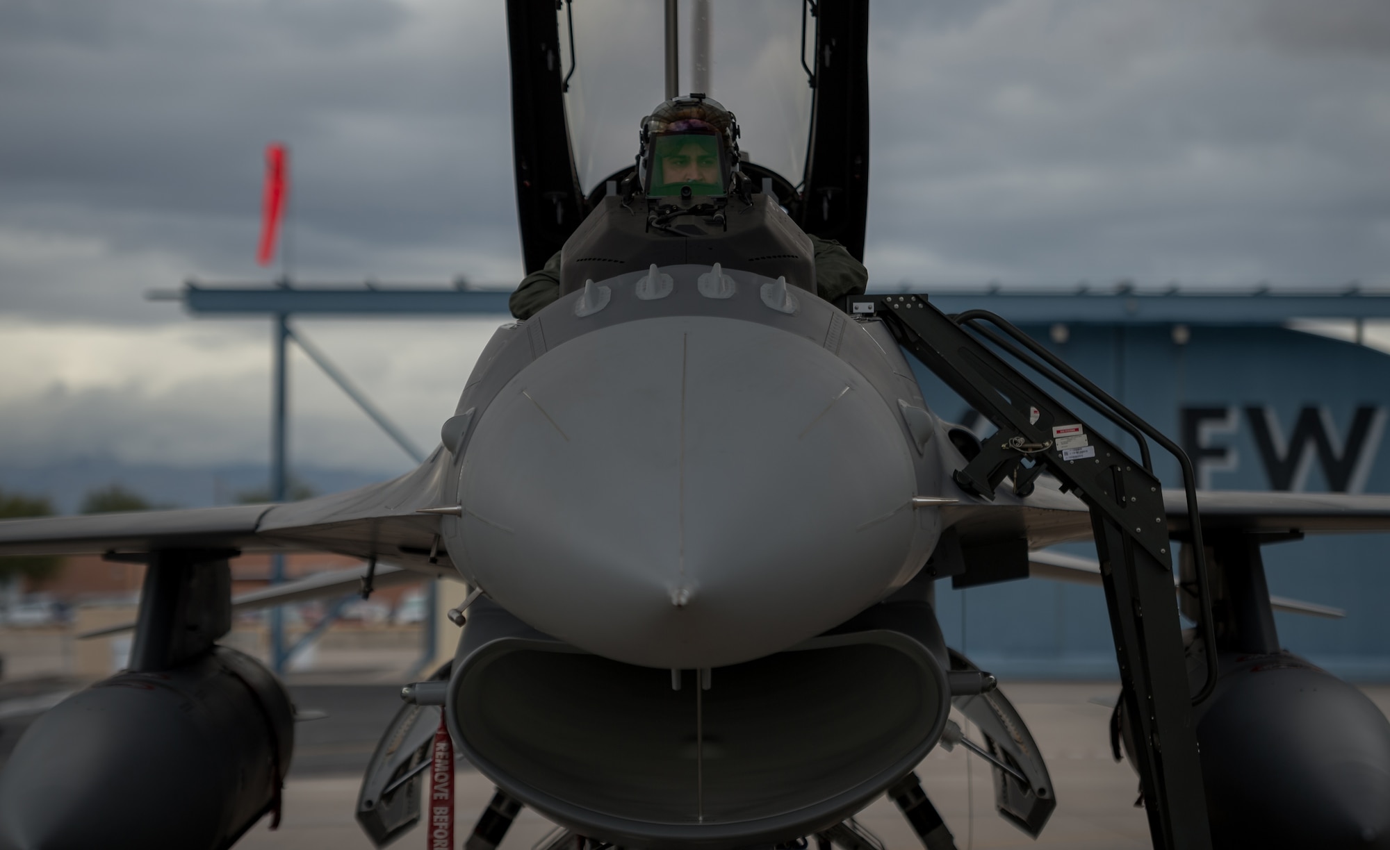Iraqi air force captain Hama conducts a preflight inspection while inside a new IAF F-16 Fighting Falcon Dec. 17, 2014 at the Tucson International Airport, Ariz. Hama was part of the first class of Iraqi students training with the 162nd Wing to further enhance interoperability between the two partner nations. (U.S. Air Force photo/Senior Airman Jordan Castelan)