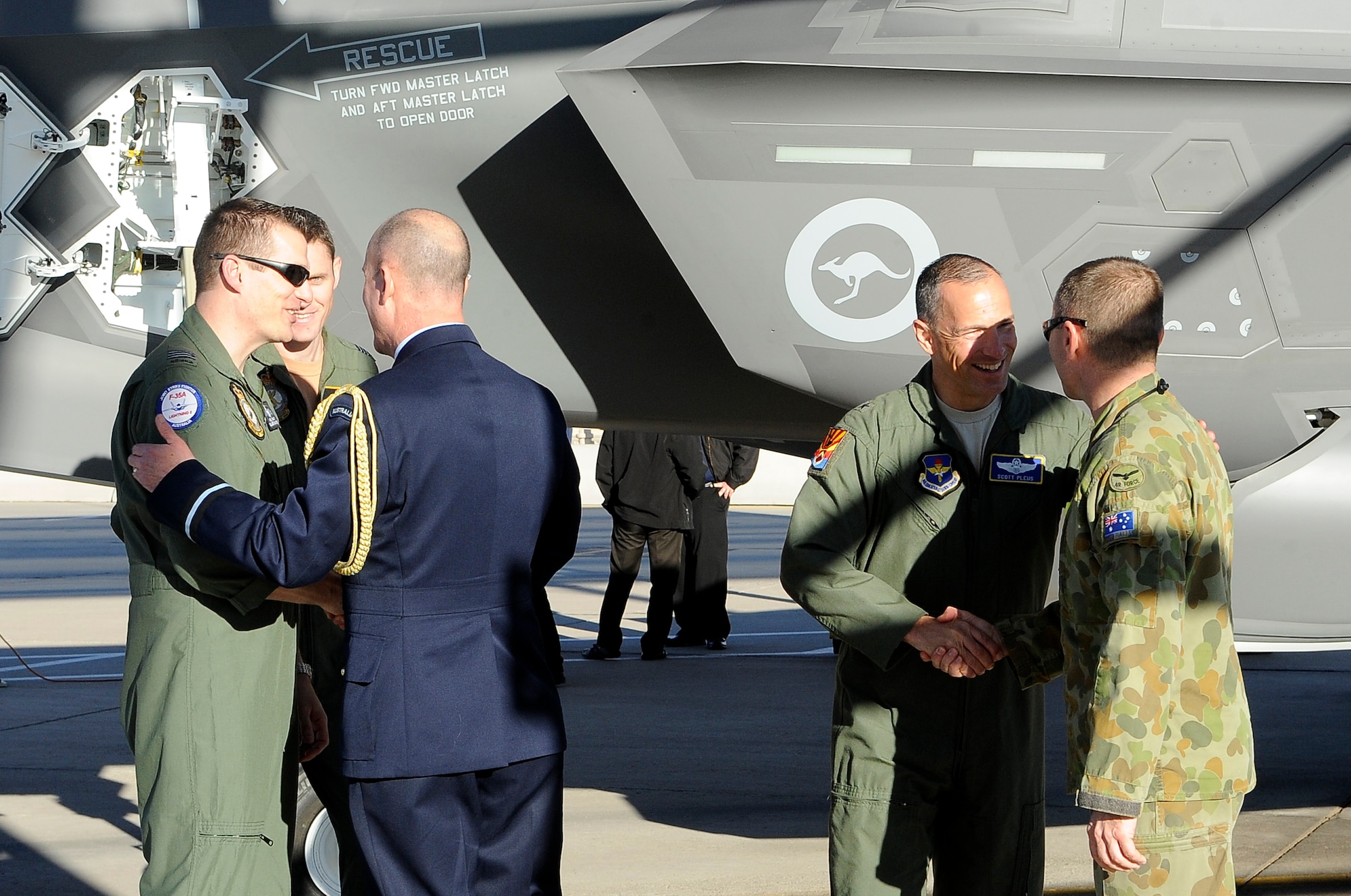 The first Royal Australian Air Force F-35A Lightning II jet arrived at Luke
Air Force Base Dec. 18, 2014. The jet's arrival marks the first
international partner F-35 to arrive for training at Luke. (U.S. Air Force photo by Airman Pedro Mota) 
