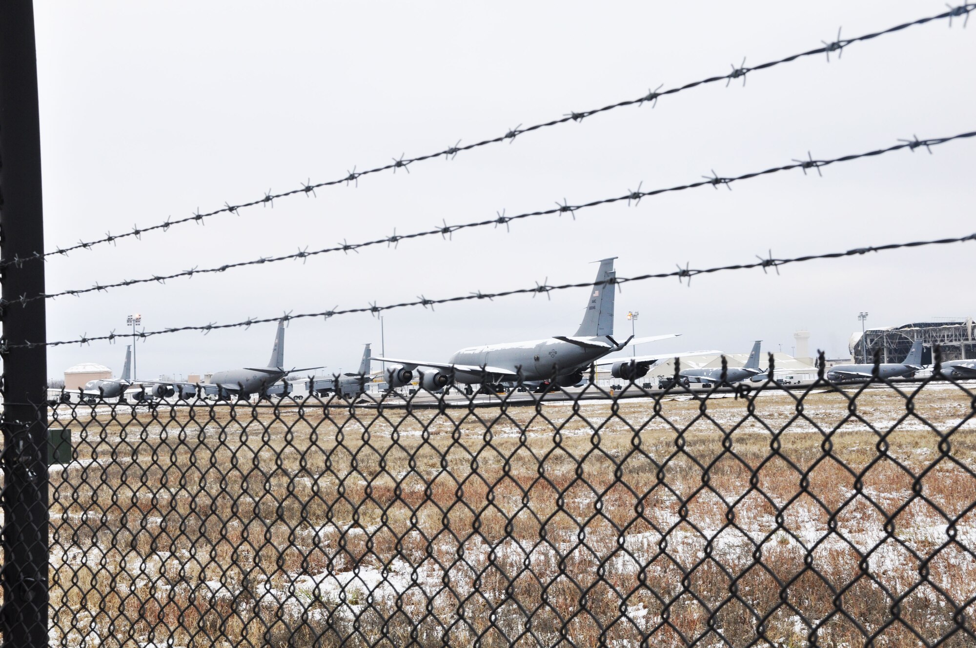 McConnell's flightline was dusted with snow after a storm hit the base Dec. 17, McConnell Air Force Base, Kan., Dec. 18, 2014.  The storm resulted in more than 2 inches of snow.  (U.S. Air Force photo by Tech. Sgt. Abigail Klein)