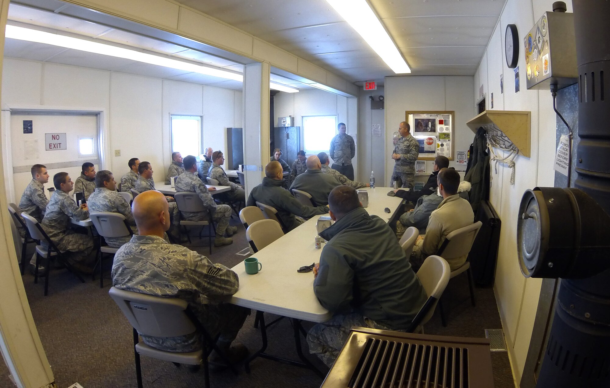Chief Master Sgt. James W. Hotaling, the command chief master sergeant of the Air National Guard, speaks with Airmen from the New York Air National Guard's 109th Airlift Wing supporting the US Antarctic Program and the National Science Foundation on the Antarctic Continent. Hotaling visited the Airmen to learn about the mission they perform, and understand the unique challenges they deal with in their jobs. (courtesy photo)