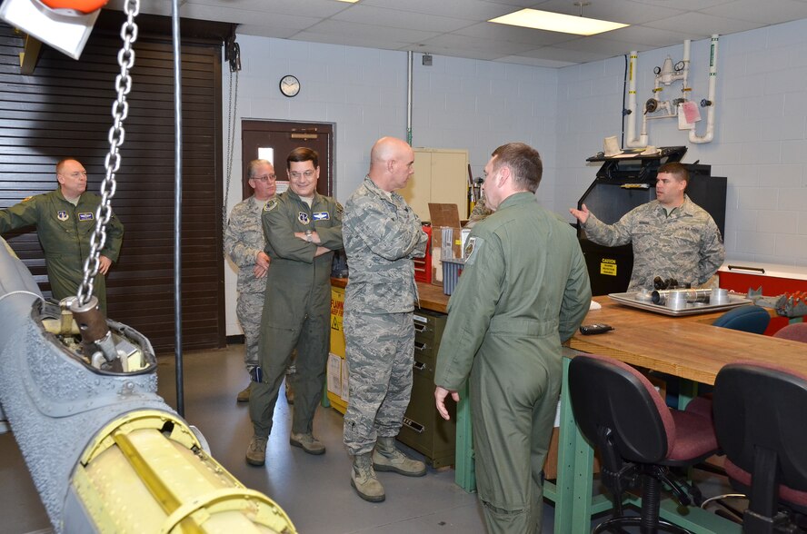 Major General James C. Witham, Deputy Director of the Air National Guard visited the 117th Air Refueling Wing, Birmingham, Alabama 14 December 2014. He was accompanied by Brigadier General David W Hicks, Vice Commander 1st Air Force, Brigadier General Kevin W. Bradley, Assistant Adjutant General of the New York Air National Guard, and Brigadier General Steven J. Berryhill, Commander Alabama Air National Guard and Assistant to the Commander, 18th Air Force. (U.S. Air National Guard photo by: Master Sgt.David Maxwell/Released)