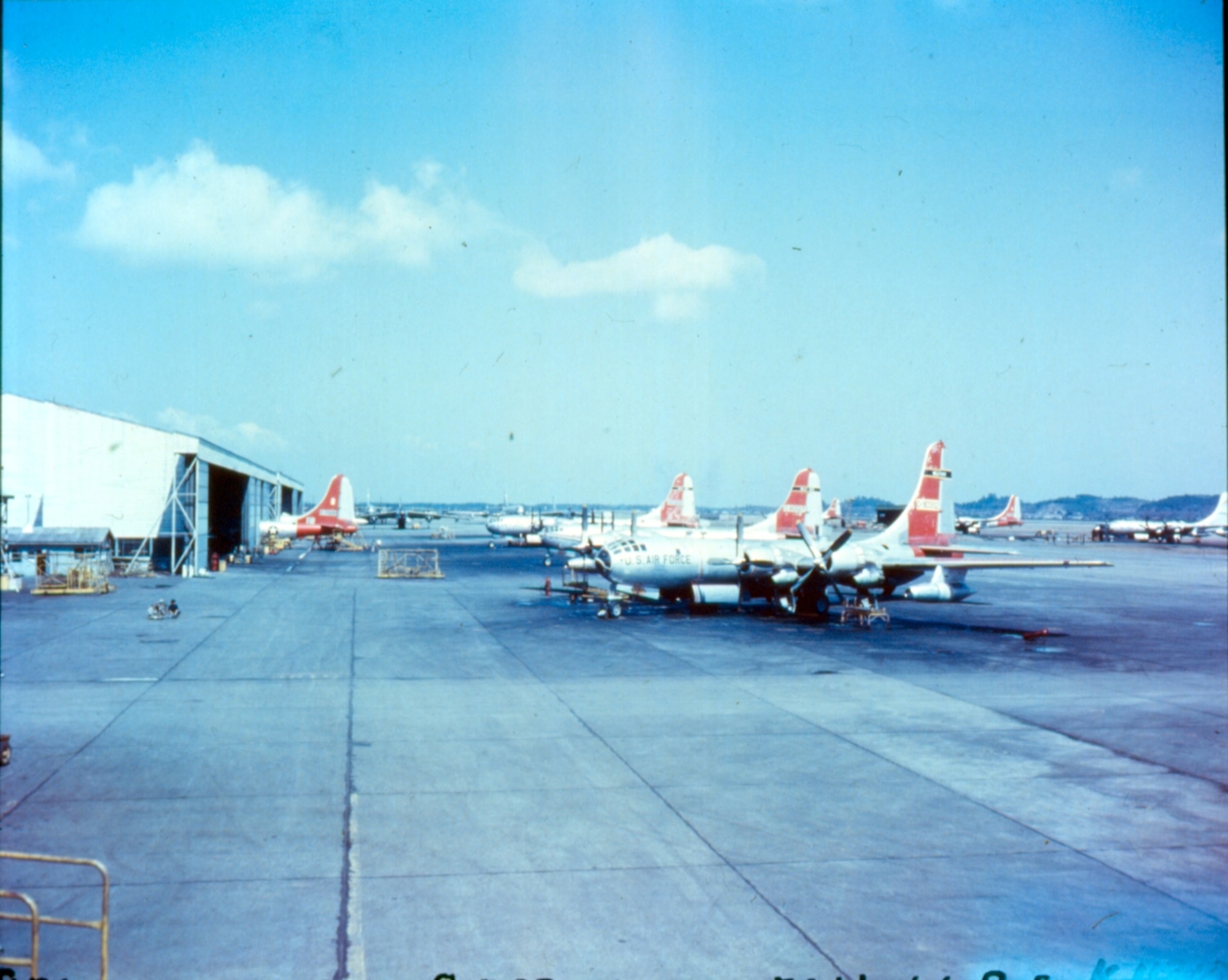 This photo shows WB-50 Superfortresses' from the 56th Strategic Weather Squadron on Yokota's north ramp in the late 1950s or early 1960s. (U.S. Air Force photo courtesy of the 374th Airlift Wing History Office)