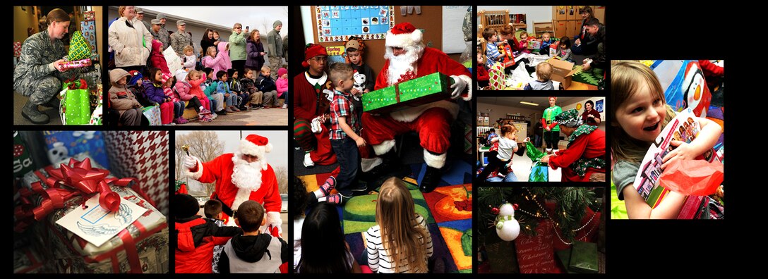 Volunteers from the 28th Operations Group – with assistance from Santa and Mrs. Claus – helped deliver more than 160 gifts to children enrolled in Youth & Family Services Child Development Center programs in Rapid City, S.D., Dec. 16, 2014. This event marks the eighth year members of the 28th OG have helped spread holiday cheer to children and families in the local community. (U.S. Air Force photo by Senior Airman Hailey R. Staker/Released)  
