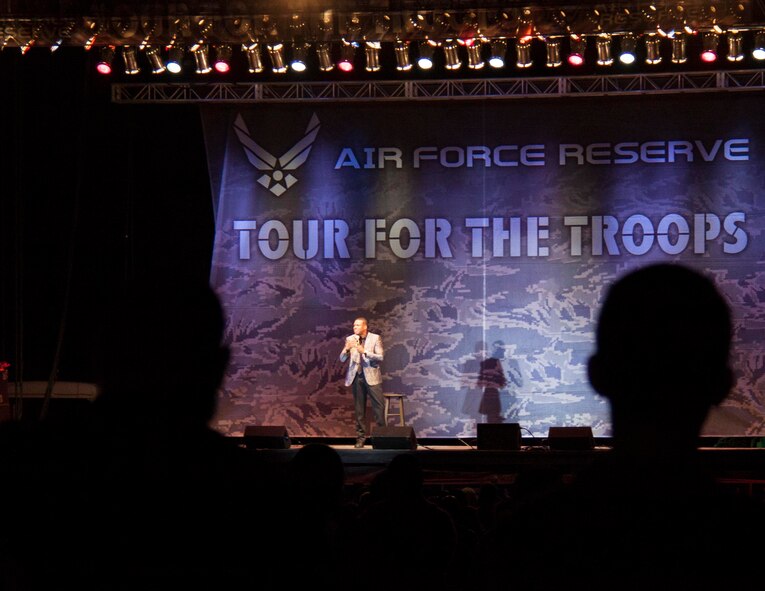 Chris Tucker, actor and comedian, performed at Homestead Air Reserve Base, Fla., as part of a “Tour for the Troops” coordinated by the Air Force Reserve Recruiting team Dec. 6. His performance concluded the base’s Family Day. (U.S. Air Force photo by Senior Airman Jaimi L. Upthegrove)