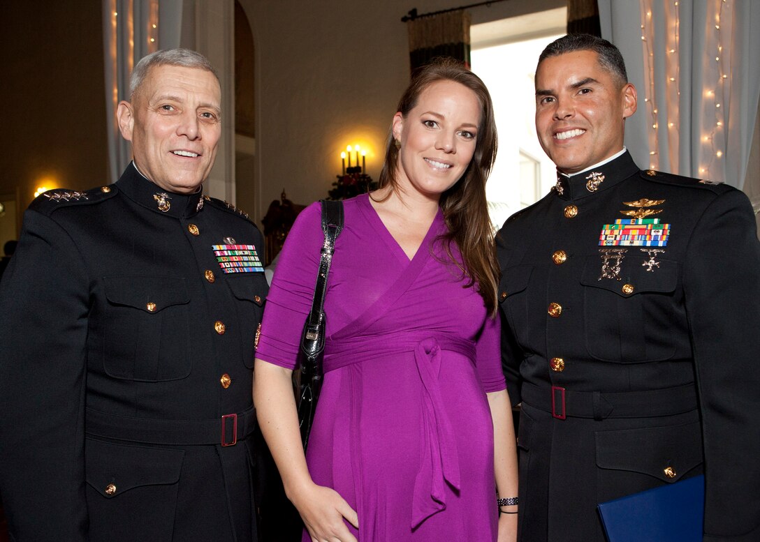 The Assistant Commandant of the Marine Corps, Gen. John M. Paxton, Jr., left, poses for a photo at the Naval Postgraduate School, Monterey, Ca., Dec. 19, 2014. (U.S. Marine Corps photo by Cpl. Tia Dufour/Released)