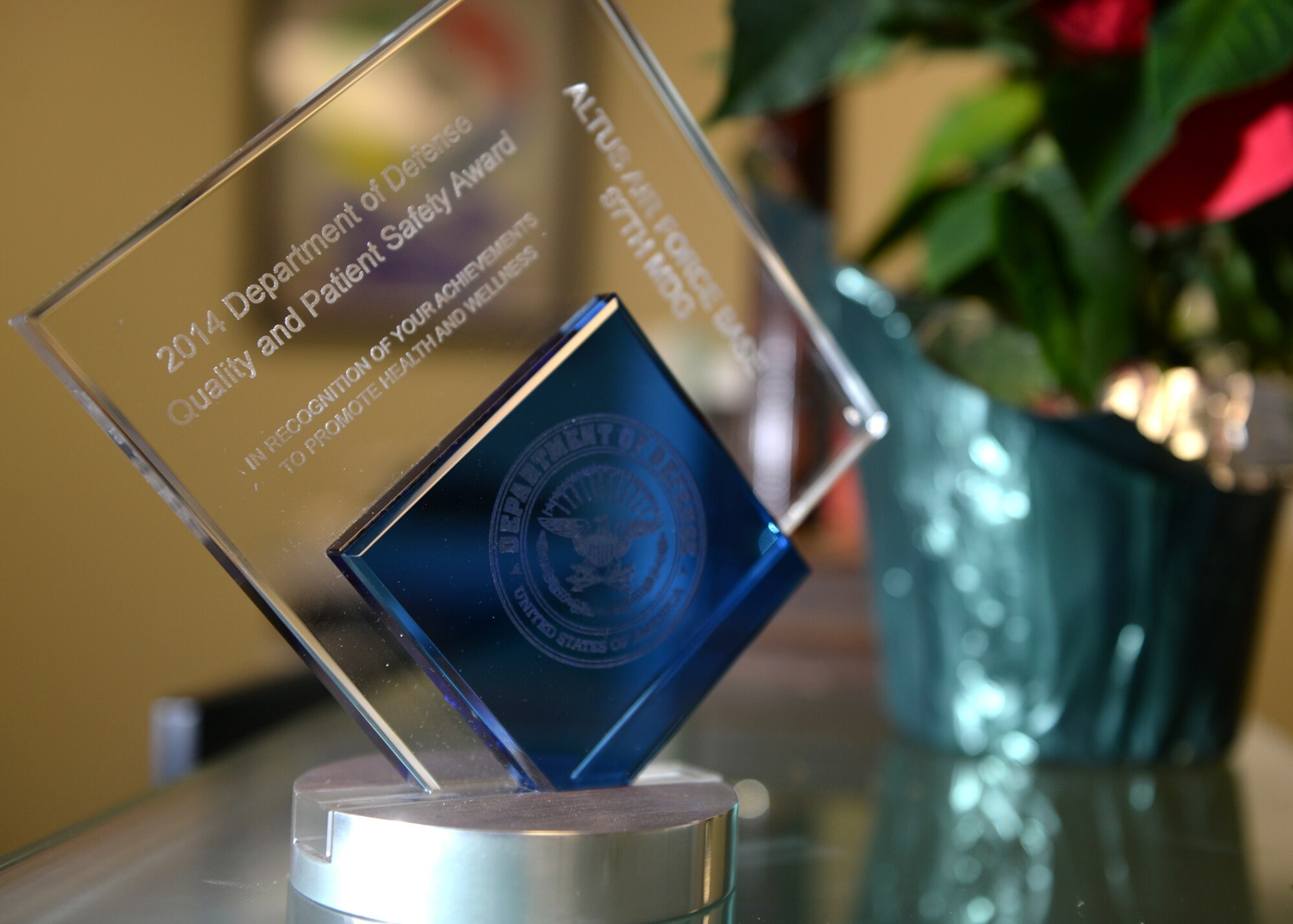 ALTUS AIR FORCE BASE, Okla. - Members of the 97th Medical Group received an award during the Department of Defense’s Quality and Patient Safety Awards Dec. 4. The Quality and Patient Safety Awards recognize efforts to improve the care delivered within the military health system and identify facilities that have shown innovation and commitment to the development of systems and processes that are tightly organized around the needs of the patient. (U.S. Air Force photo by Senior Airman Levin Boland/Released)