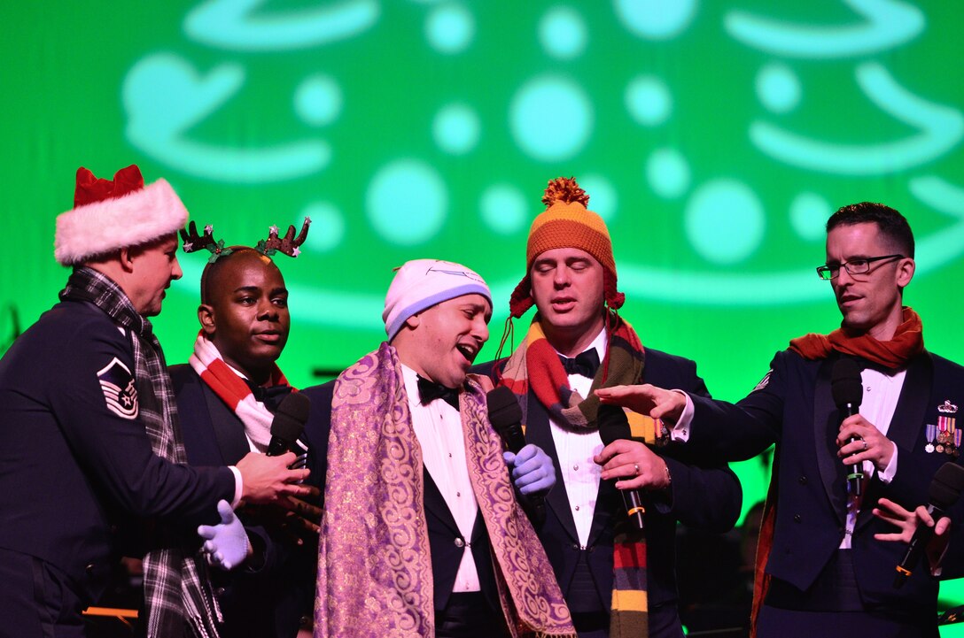 Members of the Singing Sergeants perform "The 12 Days of Christmas" during the 8th annual Holiday Matinee for Kids performance at D.A.R. Constitution Hall on Friday, Dec. 12. (U.S. Air Force photo by Senior Master Sgt. Bob Kamholz/released)
