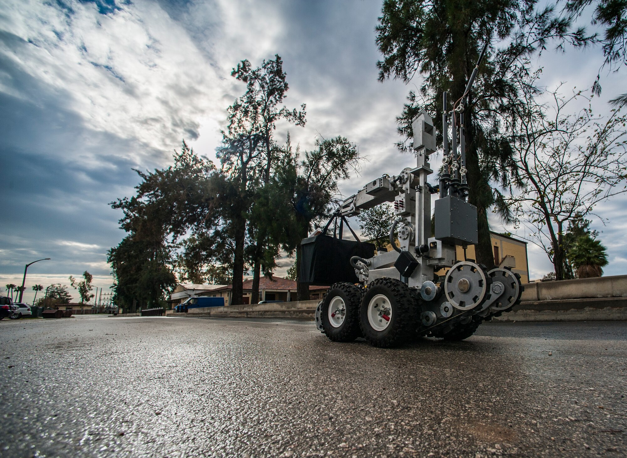A Andros F6A Unmanned Remote Robot for the 39th Civil Engineer Squadron is used during an emergency response exercise Dec. 19, 2014, at Incirlik Air Base, Turkey. F6A is a key component for responders; they rely on this robot to help assure a safe, successful outcome for their most challenging missions. (U.S. Air Force photo by Airman Cory W. Bush/Released)