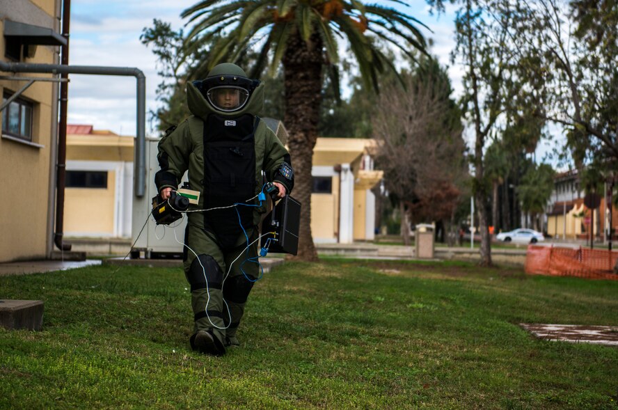 Staff Sgt. Daniel Esselstrom, 39th Civil Engineer Squadron Explosive Ordnance Disposal craftsman, participate in an emergency response exercise Dec. 19, 2014, at Incirlik Air Base, Turkey. The purpose of the training is to provide the EOD technicians with the practical knowledge to prepare for what they may encounter in the line of duty. (U.S. Air Force photo by Airman Cory W. Bush/Released)