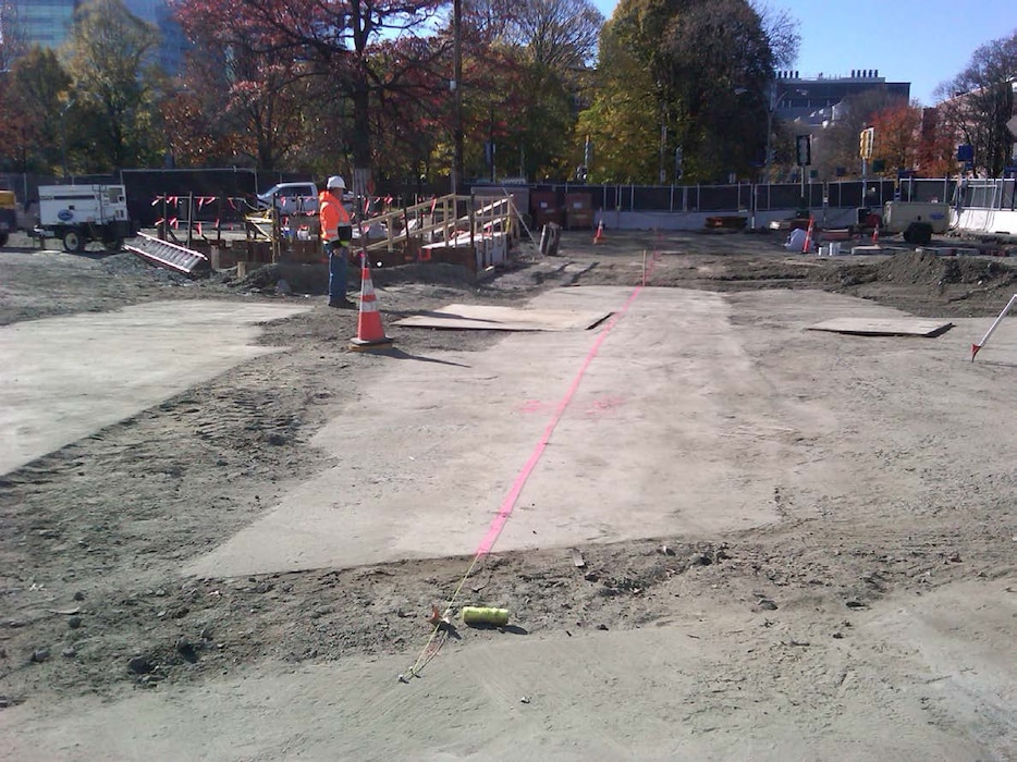 Temporary sidewalk on the Jug Handle Side of Brookline Avenue.