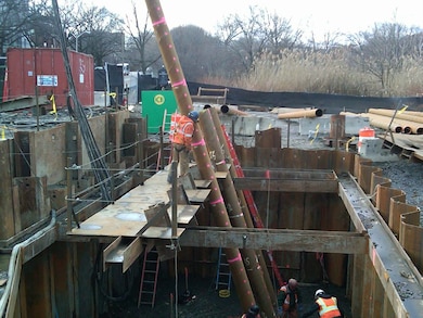 Installation of battered (sloped) steel pipe pile