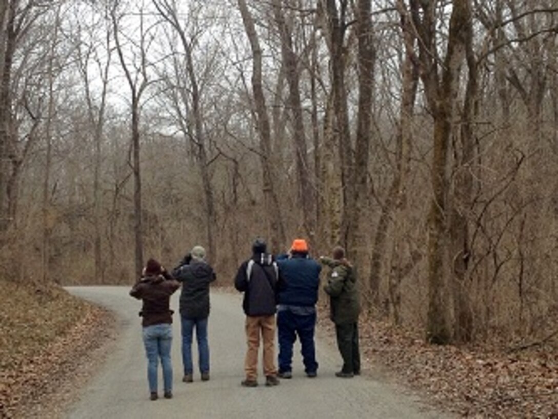 Caesar Creek Lake Natural Resources Specialist Ranger, Rebecca Palmer, points out a brown creeper to volunteers during the annual Audubon Christmas Bird Count at Caesar Creek Lake. The annual event tallied eighty bird species with the assistance of 76 participants and volunteers.