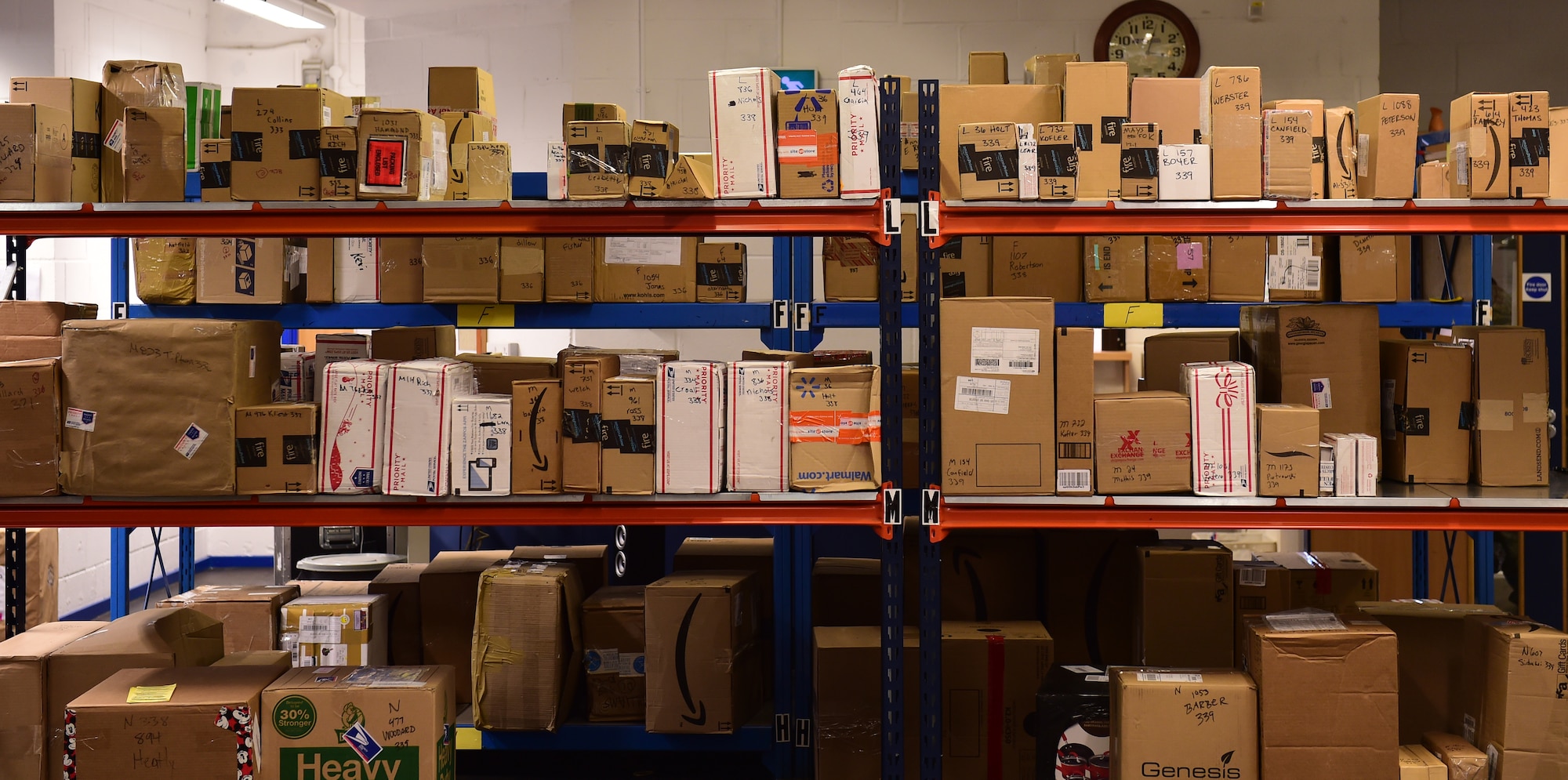 The volume of mail increases 150-300% per post office during the holiday season, which can overwhelm the post office staff. (U.S. Air Force photo by Tech. Sgt. Chrissy Best)