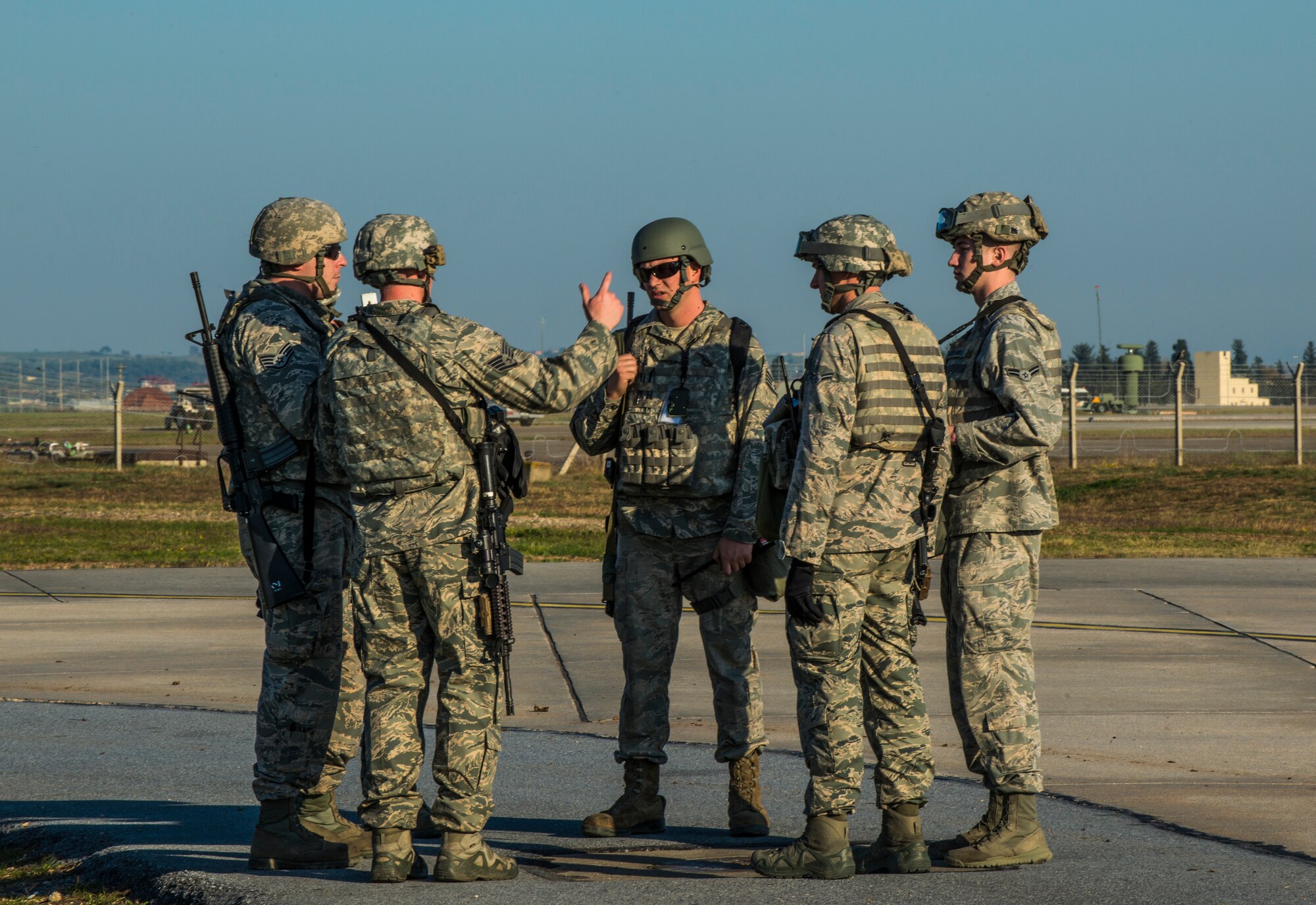 Defenders from the 39th Security Forces Squadron participate in an emergency response exercise Dec. 16, 2014, at Incirlik Air Base, Turkey. Responders from the 39th Air Base Wing frequently train to ensure mission readiness and to keep their skills sharp for real world emergencies. (U.S. Air Force photo by Airman Cory W. Bush/Released)