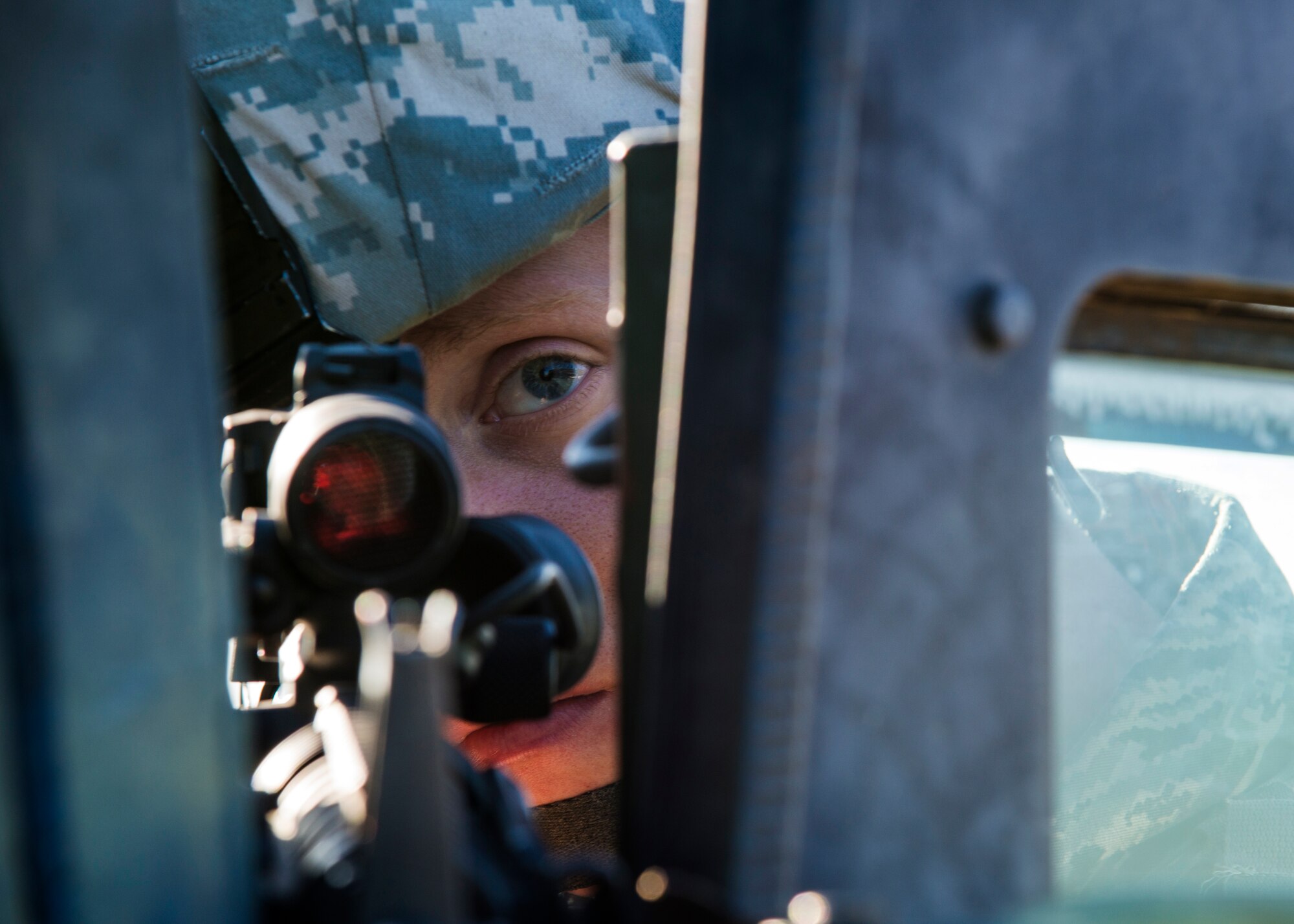 Senior Airman Charles Platt, 39th Security Forces Squadron unit scheduler, aims down range during an emergency response exercise Dec. 16, 2014, at Incirlik Air Base, Turkey. As threats to world security change, so do requirements for security police.  Exercises prepare units to better respond to worldwide contingencies and protect Air Force resources. (U.S. Air Force photo by Airman Cory W. Bush/Released)
