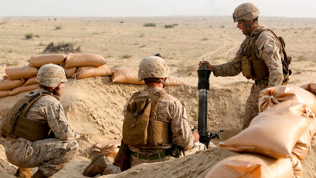 U.S. Marines with Weapons Company, Battalion Landing Team, 2nd Battalion, 1st Marines, 11th Marine Expeditionary Unit, fire an 81mm mortar system as a part of the final exercise of Red Reef 15 in Ras Al Khair, Saudi Arabia. Red Reef is part of a routine theater security cooperation engagement plan and serves as an excellent opportunity to strengthen tactical proficiency in critical mission areas and support long-term regional security. 