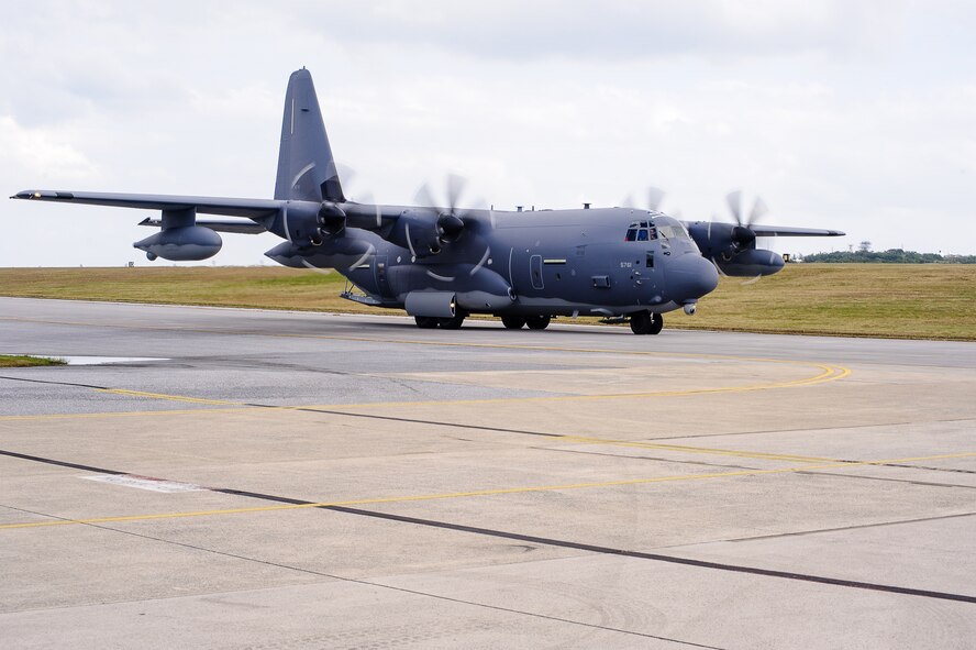 A MC-130J Commando II taxis on the flightline of Kadena Air Base, Japan, Dec. 21, 2014. The MC-130J will replace the MC-130P Combat Shadow aircraft assigned to the 353rd Special Operations Group’s 17th Special Operations Squadron. (U.S. Air Force photo by Tech. Sgt. Alexy Saltekoff)