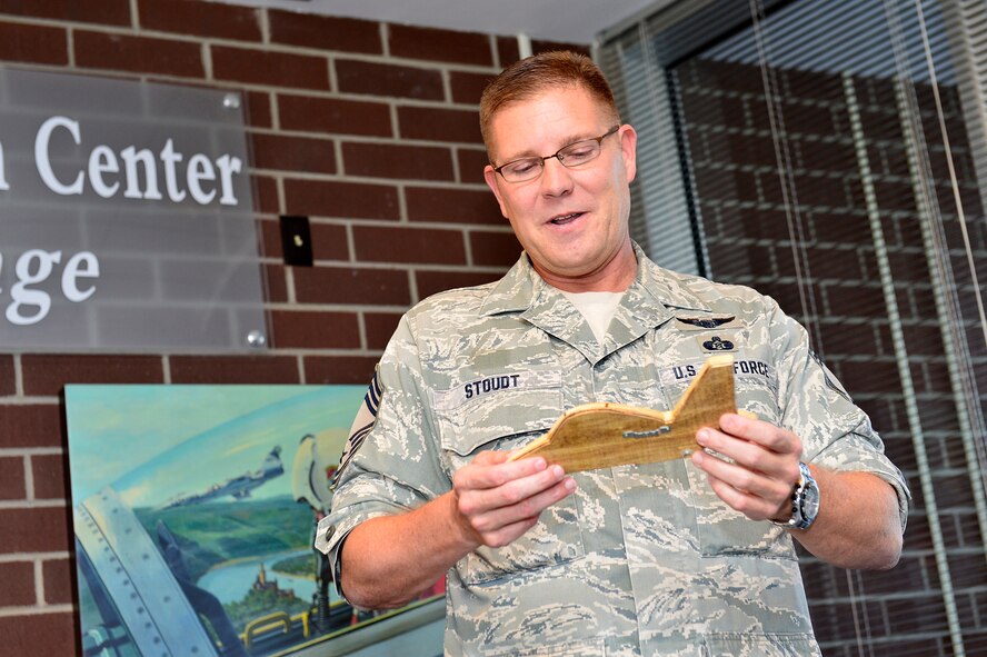 MCGHEE TYSON AIR NATIONAL GUARD BASE, Tenn. - Chief Master Sgt. Thomas Stoudt, commandant, speaks during a ceremony in Patriot Hall here Sept. 30, 2014. (U.S. Air National Guard photo by Master Sgt. Mike R. Smith/Released)  