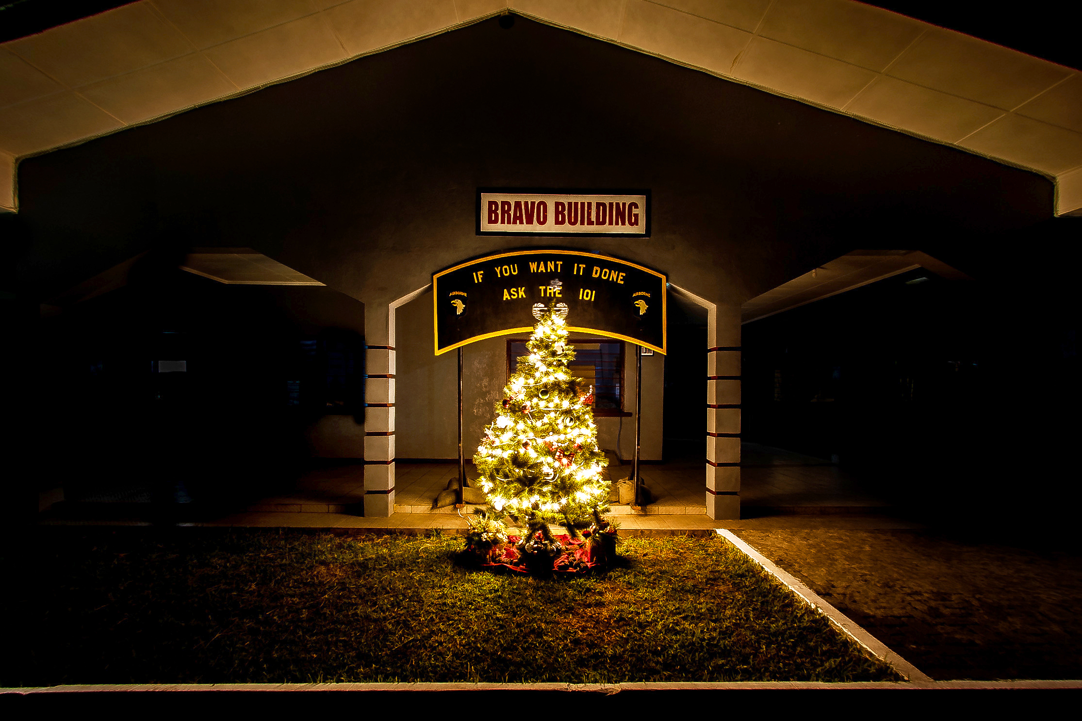 the joint forces united assistance christmas tree shines in front of the headquarters building at - Christmas Assistance 2014 the joint forces united assistance christmas tree shines in front of the headquarters building at - Christmas Assistance 2014