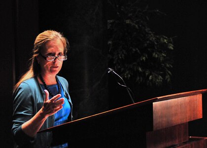 Retired Air Force Maj. Gen. Martha Rainville speaks about the challenges and accomplishments of women in the National Guard at the National Guard Memorial in Washington, D.C., March 25, 2010. Rainville served in the Vermont National Guard. In 1997, she became the state's adjutant general - the first women ever nationwide.