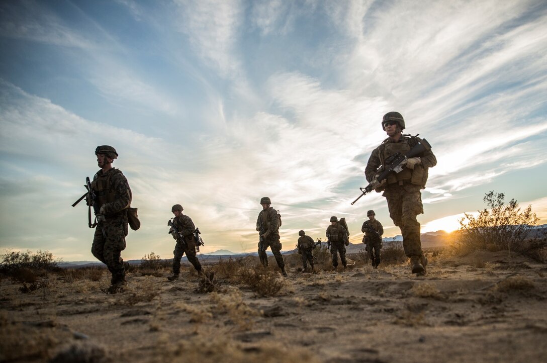 U.S. Marines with Battalion Landing Team 3rd Battalion, 1st Marine Regiment, 15th Marine Expeditionary Unit, conduct a combined arms exercise aboard Marine Corps Air Ground Combat Center, Twentynine Palms, Calif., Dec. 8, 2014. BLT 3/1 conducted this training concurrent with the 15th MEU’s realistic urban training.  RUT prepares the 15th MEU’s Marines for their upcoming deployment, enhancing their combat skills in environments similar to those they may find in future missions. (U.S. Marine Corps Photo by Sgt. Emmanuel Ramos/Released)