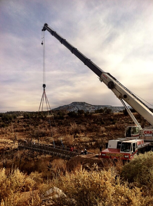 “Bridge installation in a cove by the boat ramp at Abiquiu Lake, N.M.”