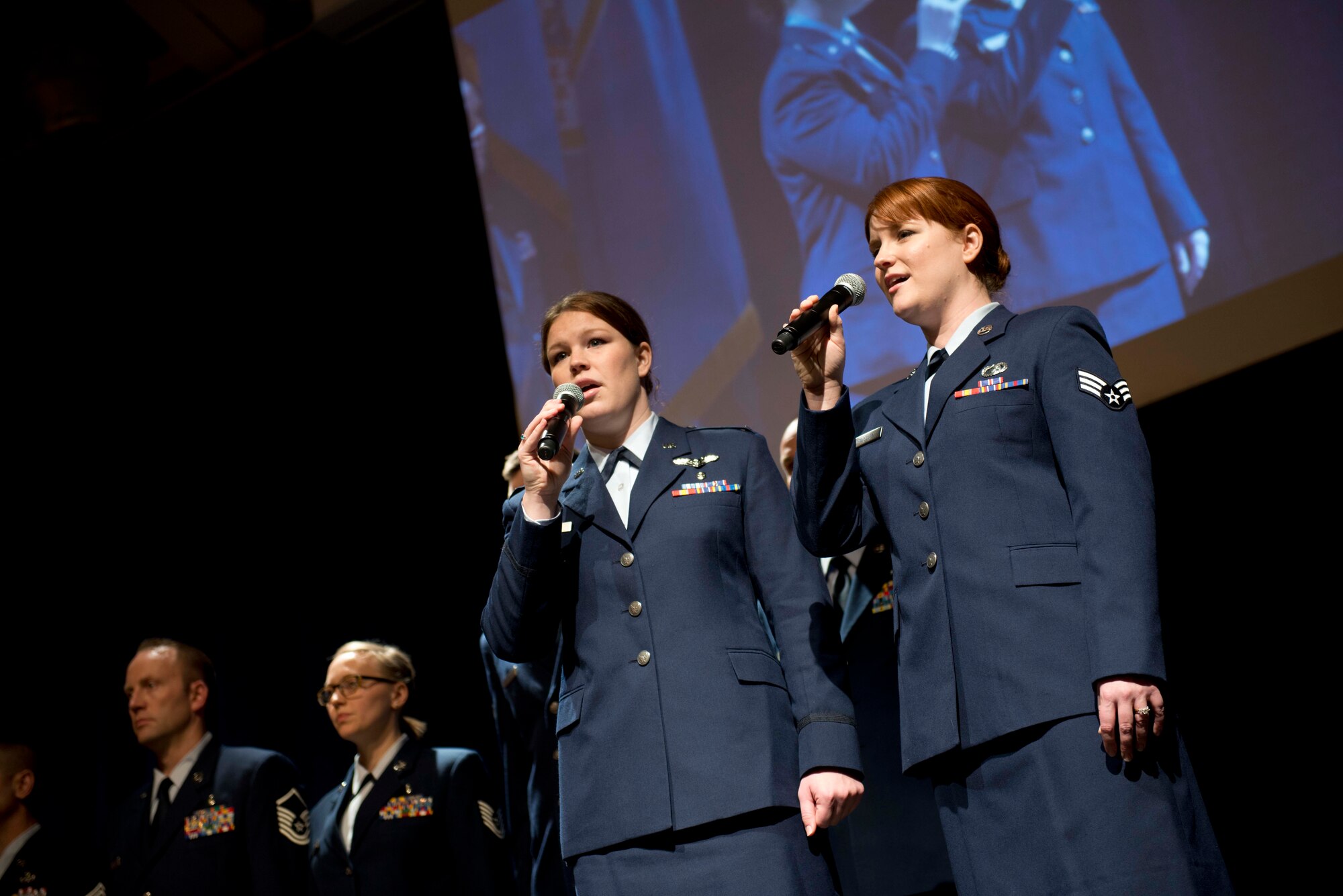 Members of the 133rd partake in a wing-wide awards ceremony to recognize the achievements of 2014.(U.S. Air National Guard Photo By Tech. Sgt. Paul Santikko/Released)