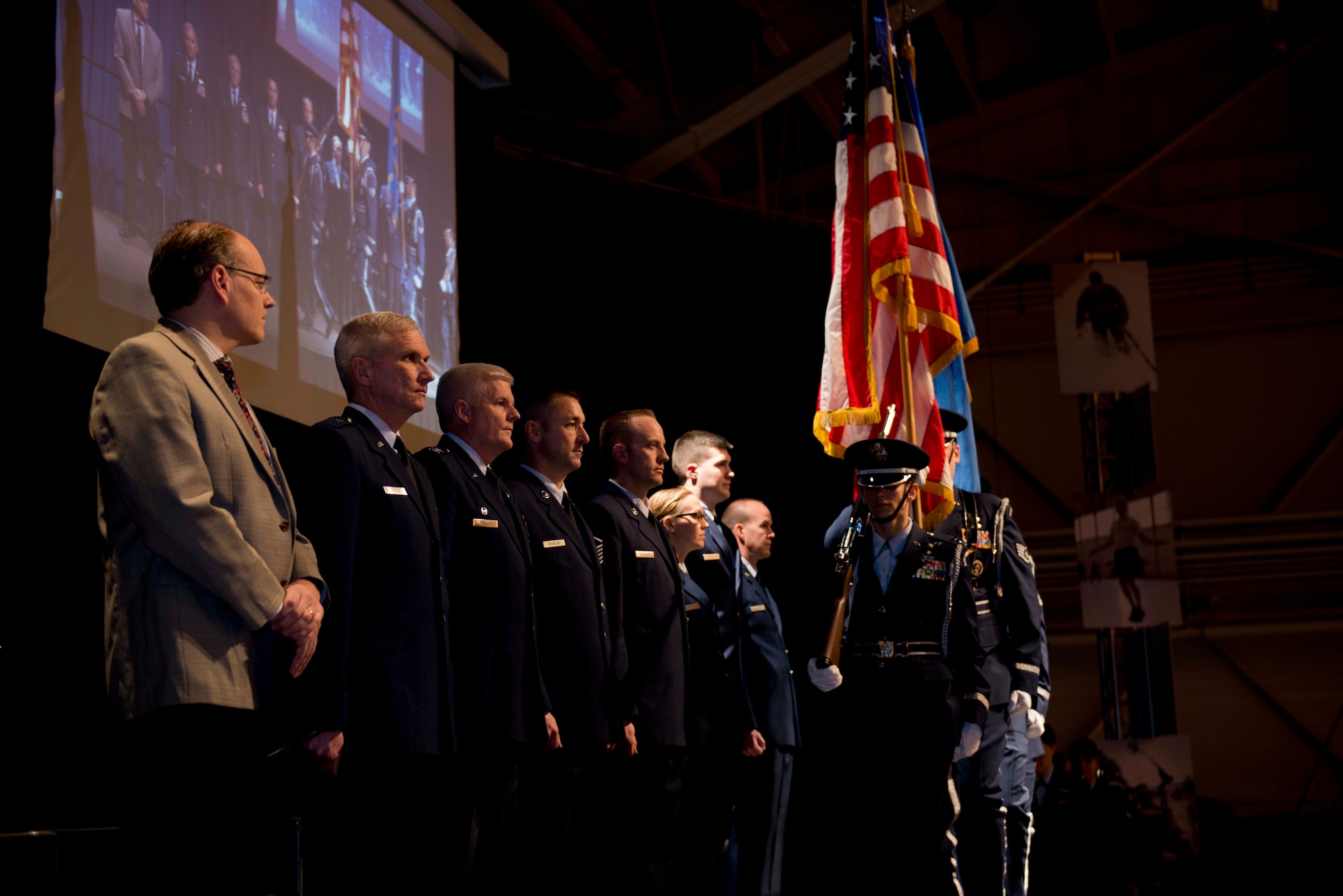 Members of the 133rd partake in a wing-wide awards ceremony to recognize the achievements of 2014.(U.S. Air National Guard Photo By Tech. Sgt. Paul Santikko/Released)