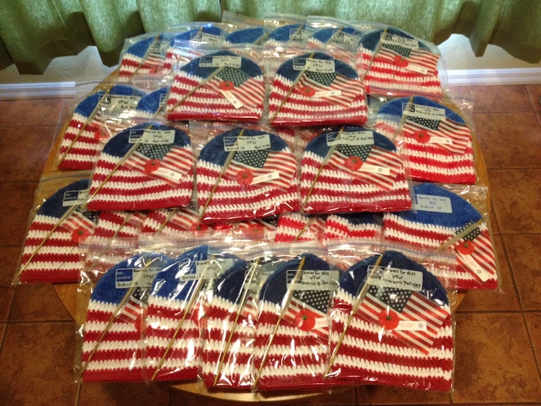 Matthew Kirschner creates patriotic-themed red, white and blue beanies to support veterans and help those who are in nursing homes and hospitals to keep their heads warm.