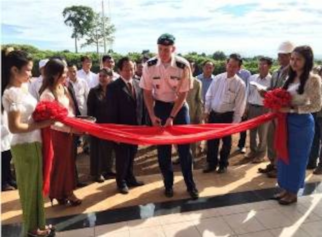 Col. Craig Tippins of the U.S. Embassy participated in a ribbon-cutting ceremony Dec. 17 for the Chum Rum Bey Srok Health Post near Banlung City in the Ratanakiri Province of northeast Cambodia. The Alaska District oversaw the design and construction of this project valued at more than $340,000 and funded by the U.S. Pacific Command’s Humanitarian Assistance Program. The facility includes a nine-room health post, five-stall toilet building, water tower and medical waste incinerator. The building features two offices, two exam rooms, two delivery rooms, post-delivery room as well as a tuberculosis/HIV room and pharmacy.