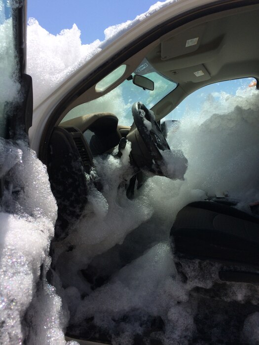 2014 District Photo Drive entry. Photo by Garry Vollbrecht, July 9, 2014. “Forgot to roll up the windows before the foam dump test at Cannon Air Force Base, N.M.”