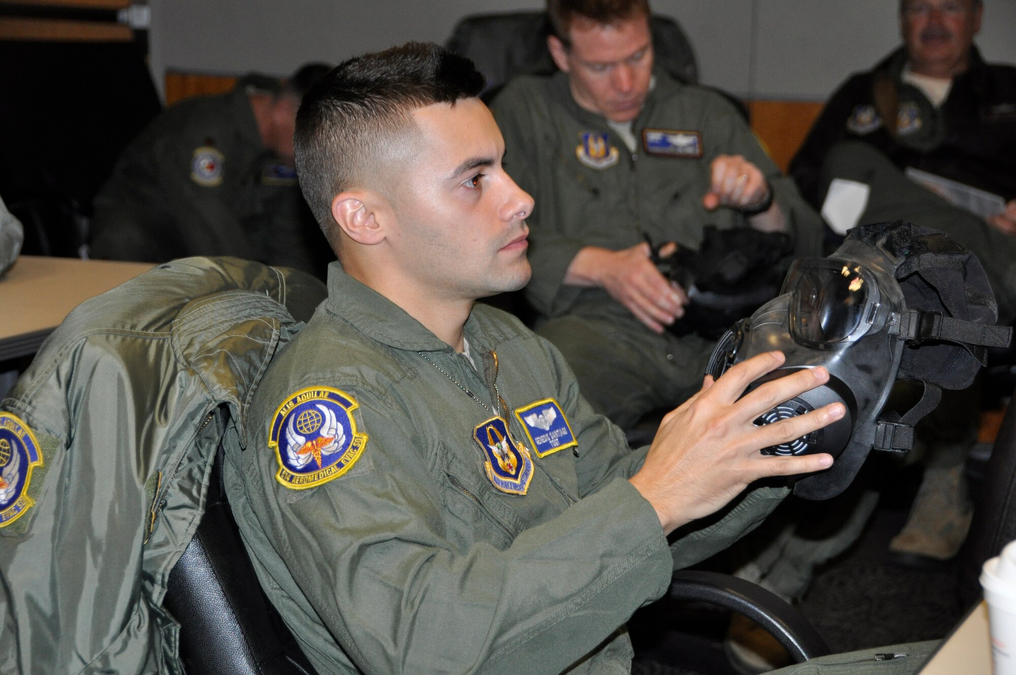 A chemical warfare overview was one of several items covered as part of the November flyaway to Hurlburt Field, Fla. The annual event keeps Freedom flyer aircrew up-to-date on their ancillary and survival training requirments. (U.S. Air Force photo/Master Sgt. Donna T. Jeffries)