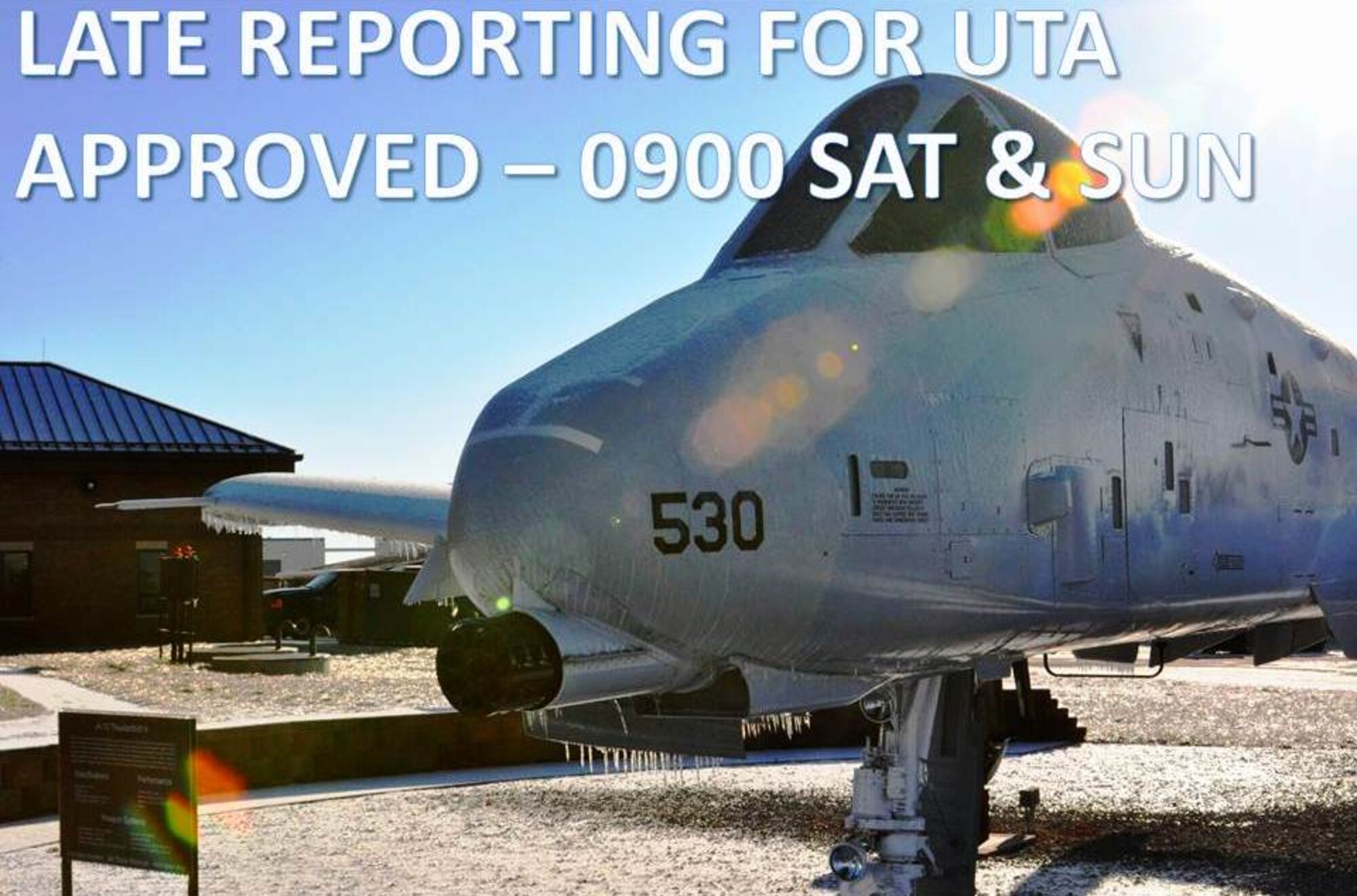 By order of the 442d FW Commander, personnel are to report at 0900 on Sunday for the February UTA. (U.S. Air Force Photo/1st Lt. Jeff Kelly)
