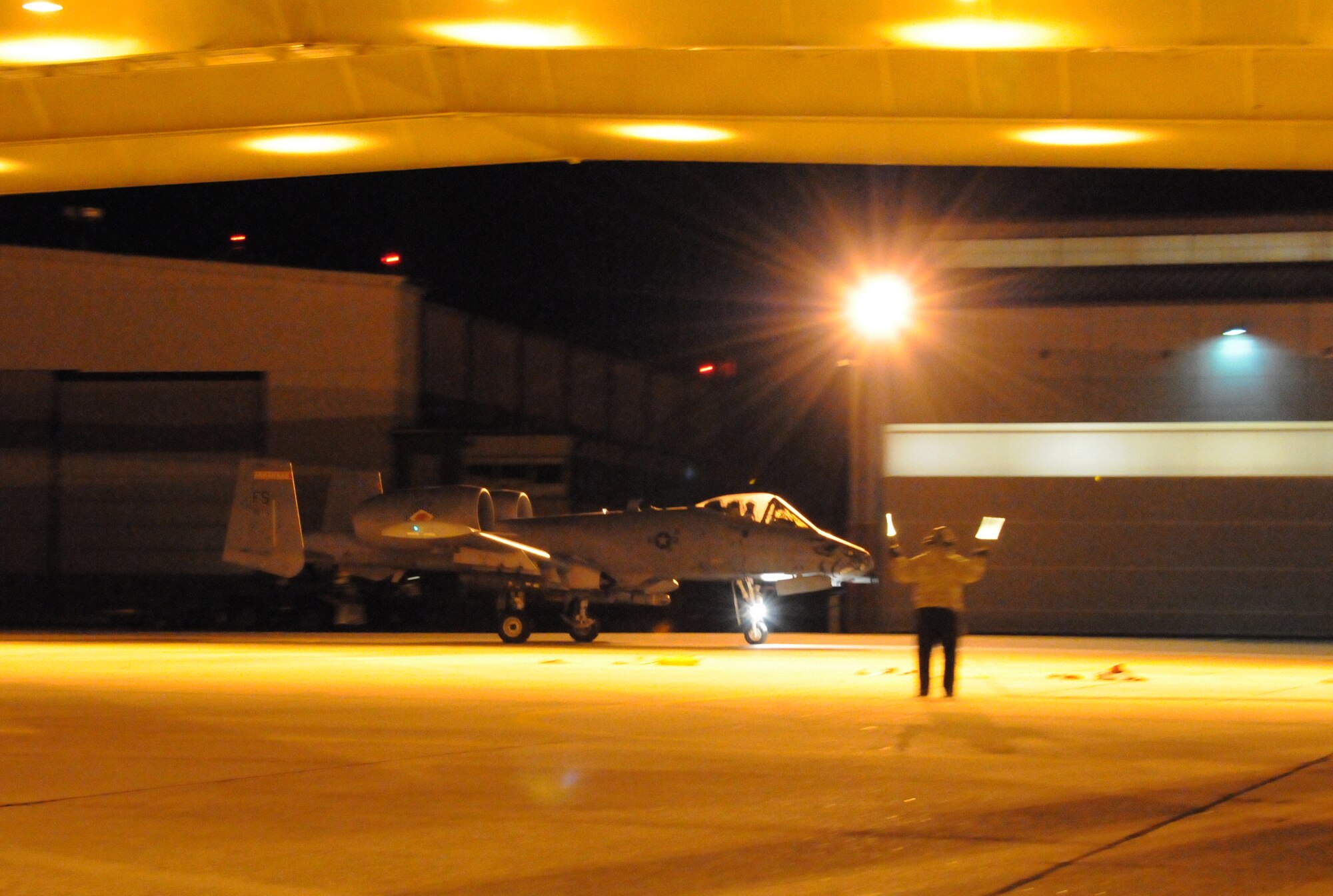 Tail No. 188 taxies on the ramp at the 188th Fighter Wing’s Ebbing Air National Guard Base in Fort Smith, Ark., Jan. 29, 2014. The sortie represented the final night-flying mission for the 188th. Maj. Patric Coggin (188) and Lt. Col. Toby Brallier (216) flew the mission. The two pilots conducted a flight lead upgrade certification near Whiteman Air Force Base, Mo., before returning to the 188th’s Detachment 1 Razorback Range at Fort Chaffee Maneuver Training Center, Ark., to log additional close-air support training.  The wing is currently transitioning from a fighter mission to an Intelligence, Surveillance and Reconnaissance/remotely piloted aircraft (MQ-9 Reaper) mission that will also feature a space-focused targeting squadron. The 188th has divested two A-10C Thunderbolt II “Warthogs” per month since September 2013. The last two Warthogs are slated to leave the 188th in June 2014. The 188th has flown A-10s since April 2007 and has had assigned aircraft on site since 1953. June will mark the first time in the unit’s 60-year history that no assigned military aircraft will be parked on the flightline at Ebbing Air National Guard Base, Fort Smith, Ark. (U.S. Air National Guard photo by Tech Sgt. Josh Lewis)